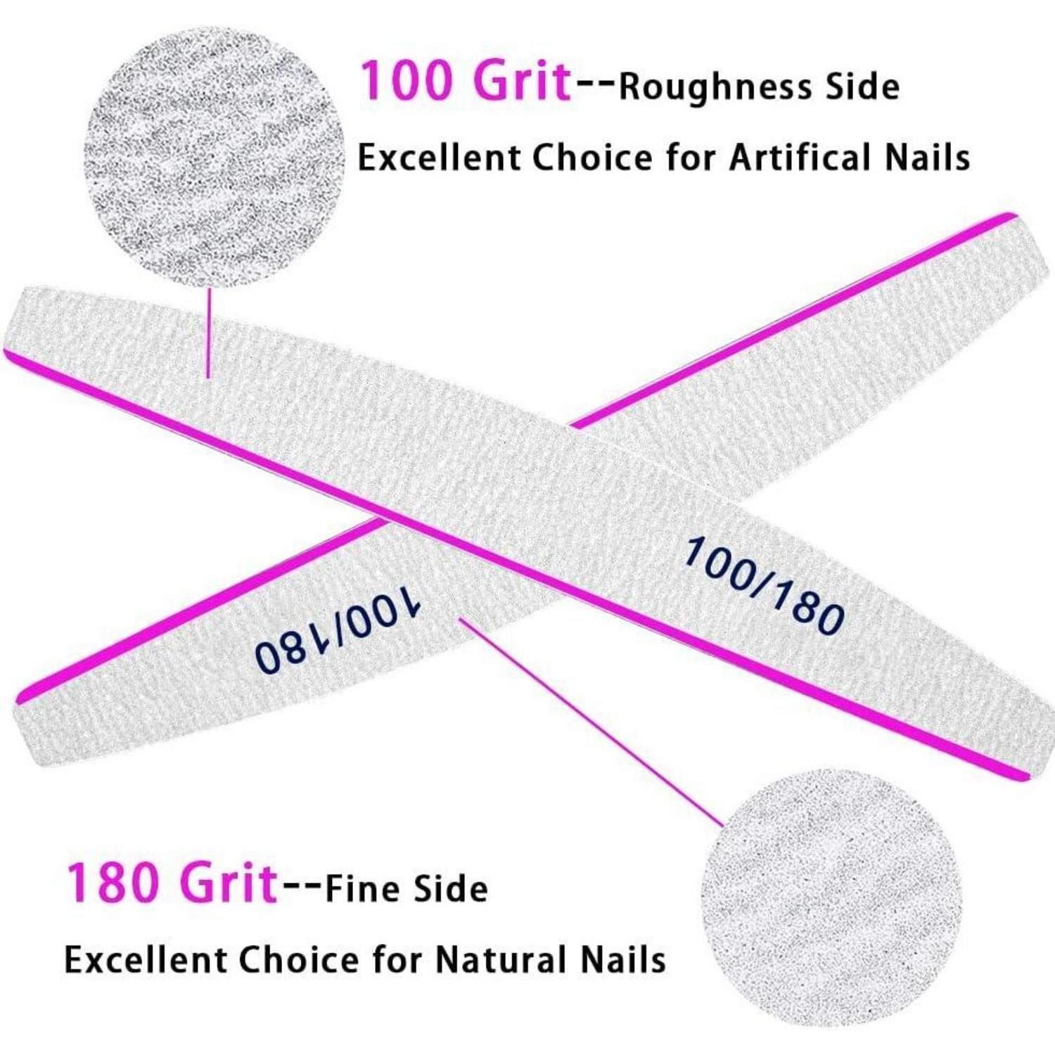 BLESWIN Sandblatt-Nagelfeile 50er Set Nagelfeilen 100/180 für Gelnägel Acryl Profi, Waschbar