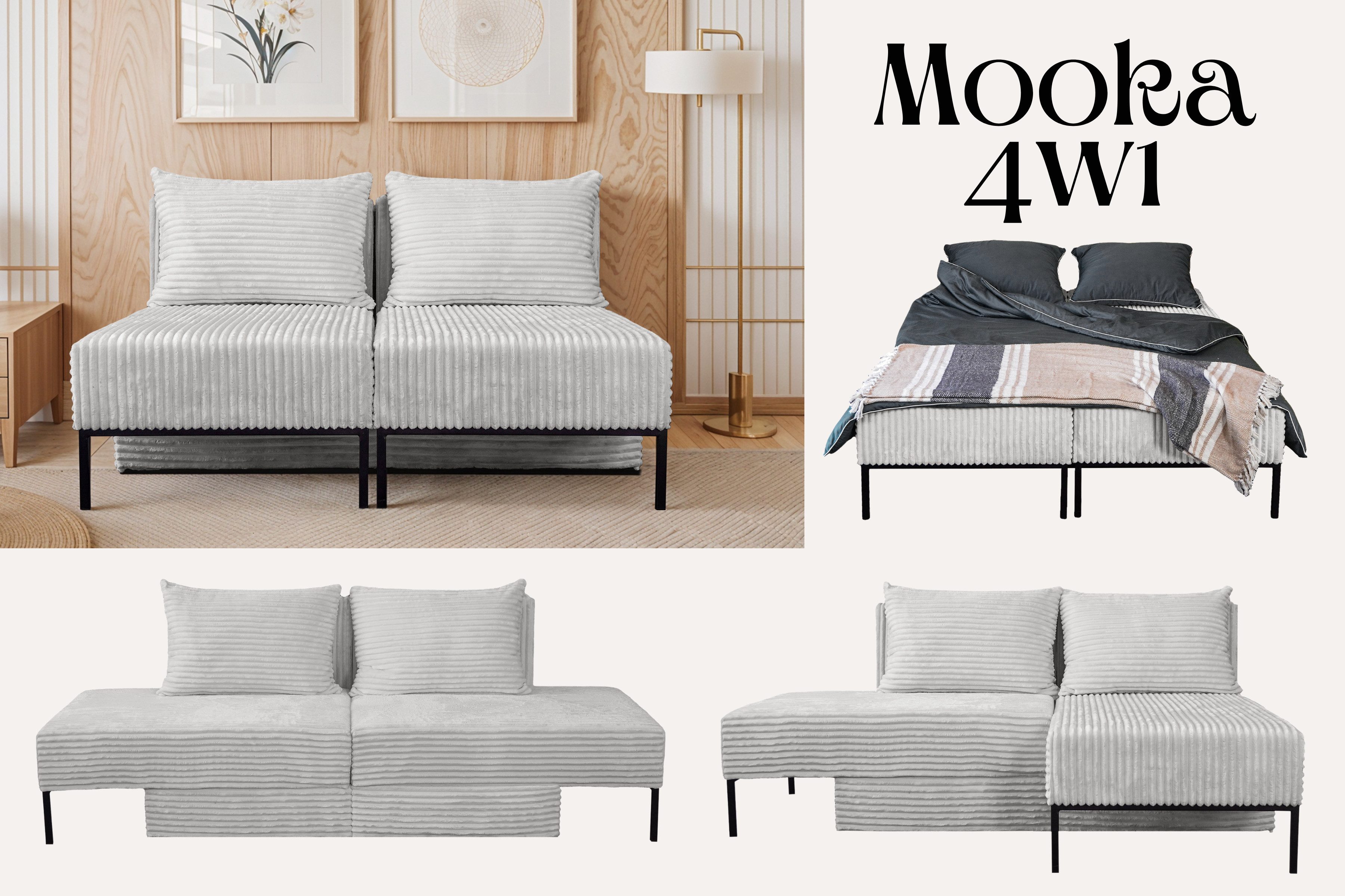 Kaiser Möbel Chaiselongue Sofa,Ecksofa, Betten, MOOKA 4in1-Multifunktions-System, Sofa mit Schlaffunktion, Eckcouch, Bett, Chaiselongue (4in1)