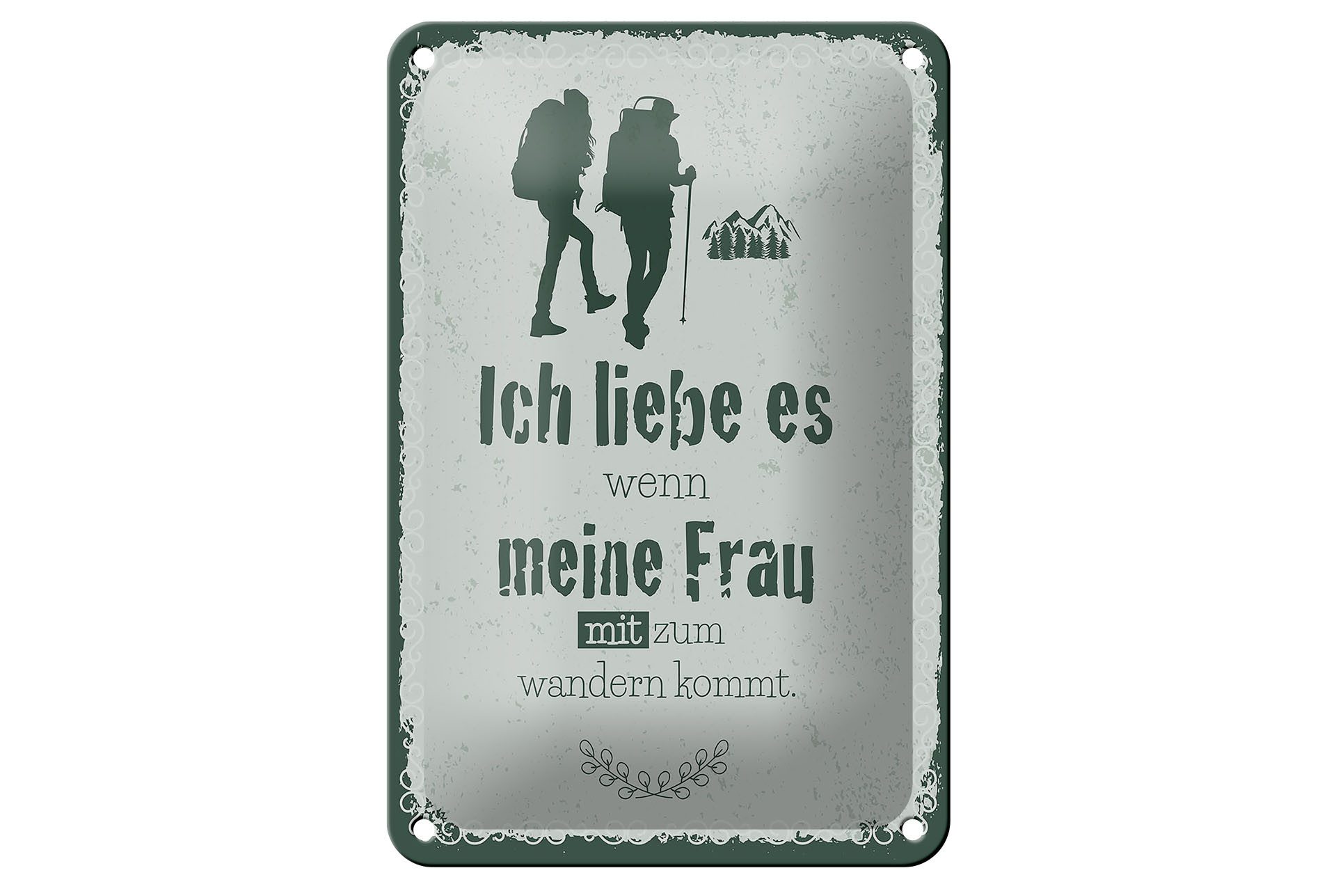Femer GmbH Metallschild Spruch Ich liebe meine Frau mit wandert 12x18cm Schild, (1 St), gewölbte Oberfläche, abgerundete Ecken, umgeschlagene Kanten