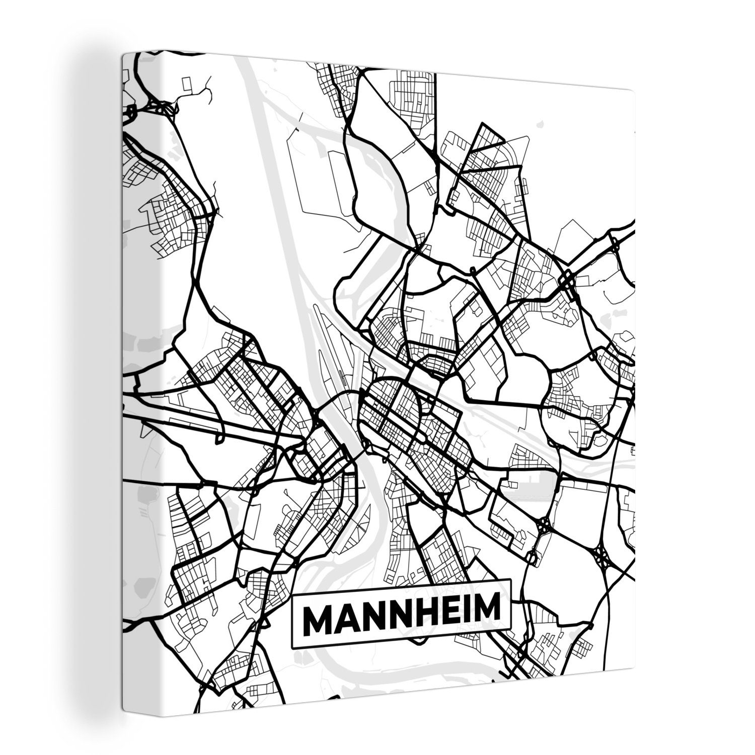 OneMillionCanvasses® Leinwandbild Mannheim - Karte - Stadtplan - Wegbeschreibung, (1 St), Leinwand Bilder für Wohnzimmer Schlafzimmer