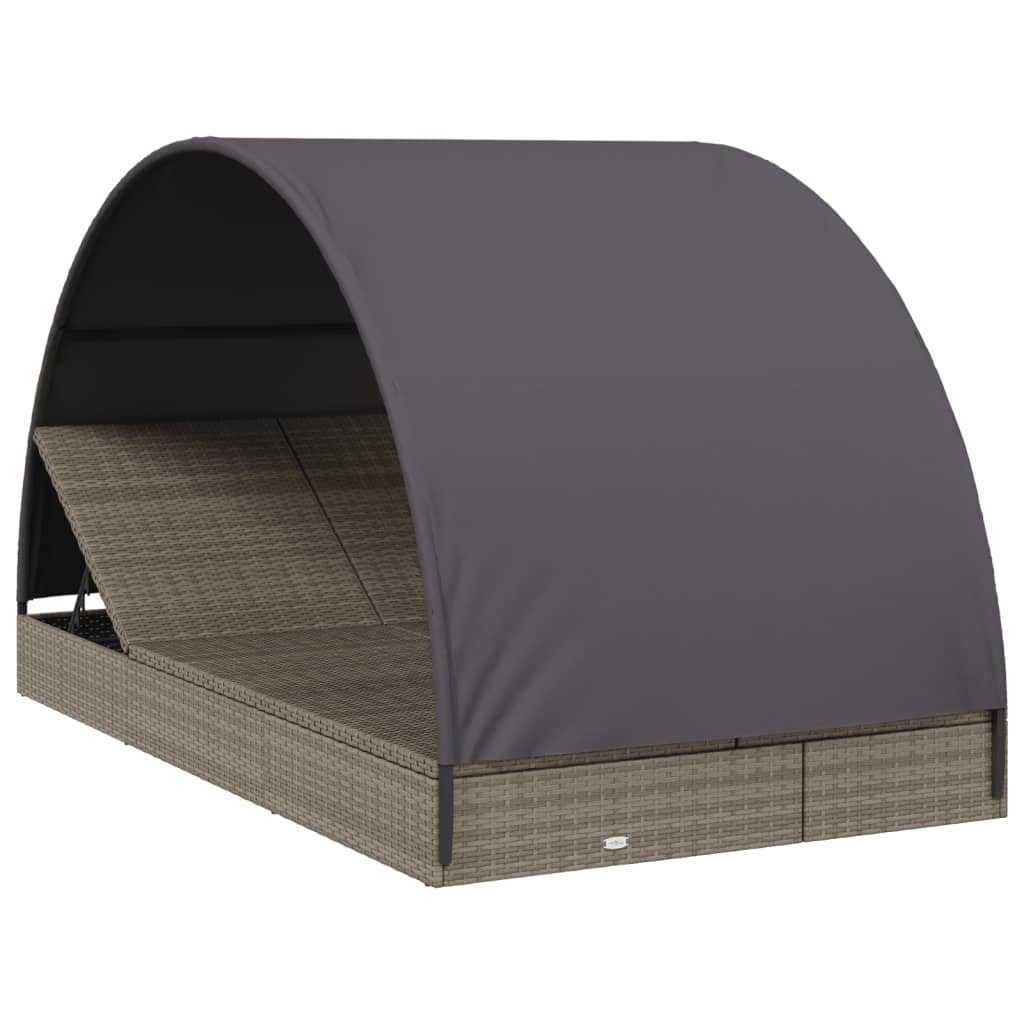 furnicato Gartenliege 2-Personen Sonnenliege mit rundem Dach 211x112x140 cm Grau, Witterungsbeständiges Garten-Sofabett mit verstellbarer Sitzfläche
