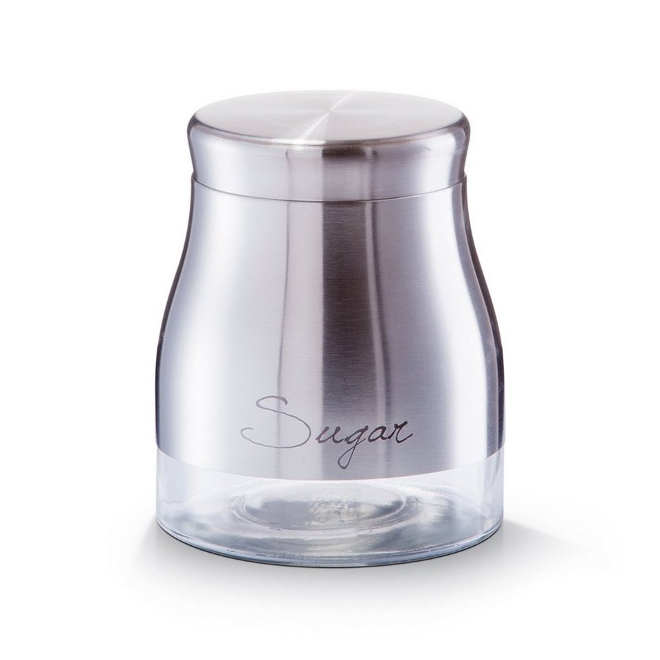 Zeller Present Vorratsglas Vorratsglas Zucker 900 ml, Glas, Edelstahl, (1- tlg), Zuckerdose Lebensmittelaufbewahrung Vorratsdose, innen komplett aus  Glas gefertigt