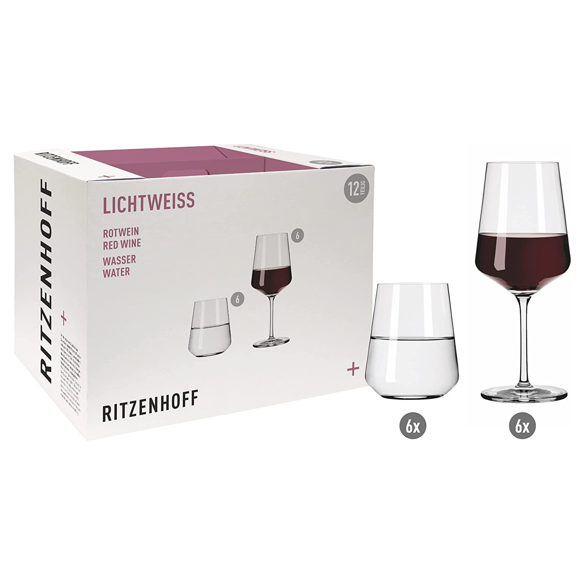 Ritzenhoff Gläser-Set Ritzenhoff Rotwein und Wasserglas 500 ml Set 12 tlg. Lichtweiss Julie. € 36,95