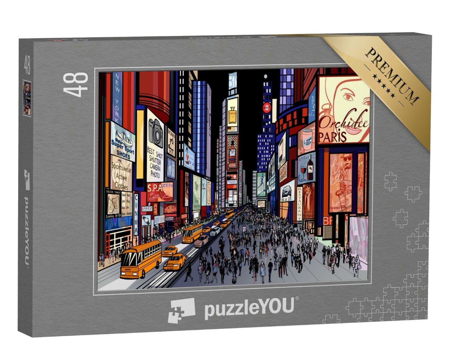 puzzleYOU Puzzle Times Square, New York bei Nacht, Illustration, 48 Puzzleteile, puzzleYOU-Kollektionen Kunst & Fantasy | Puzzle