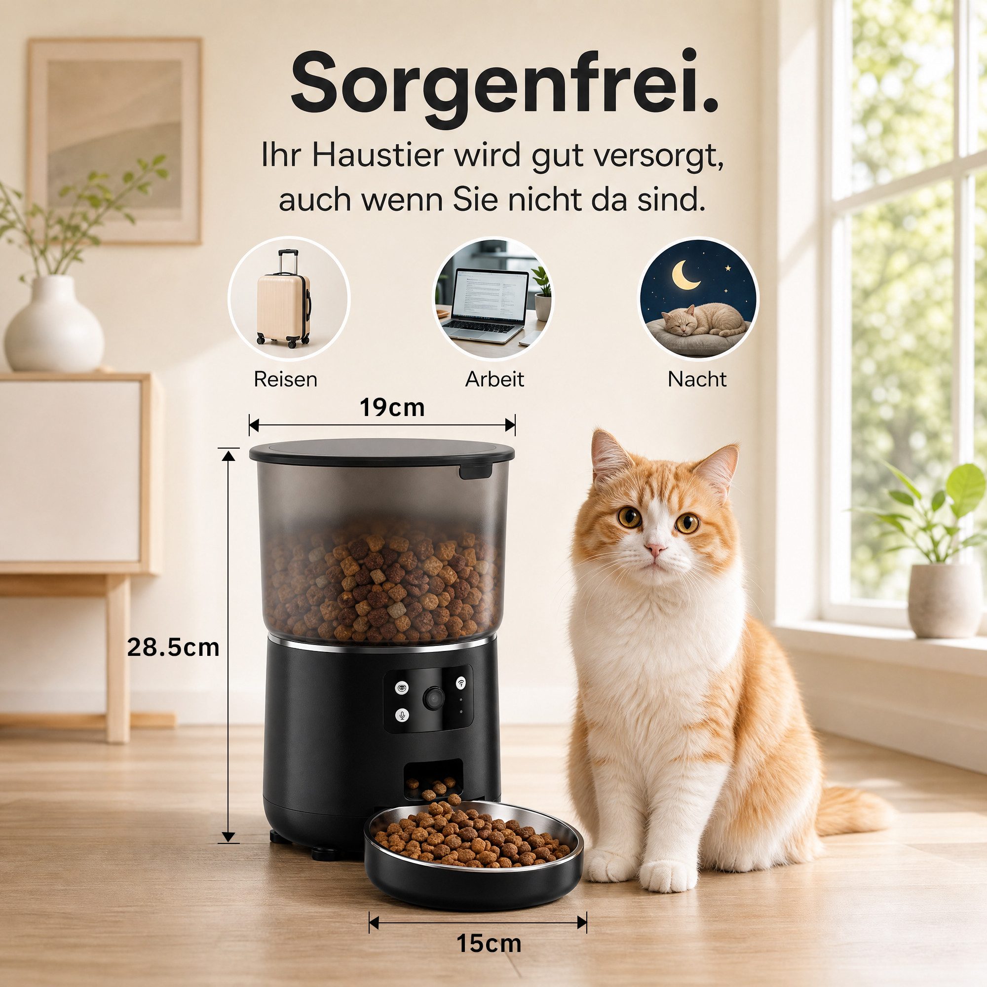 Cetipaw Katzen-Futterautomat Futterautomat Katzen mit Kamera, 2.4G/WiFi Futterautomat Kleine Hunde, Trockenfutter Automat mit APP-Steuerung, Zwei-Wege-Audio, Nachtsicht