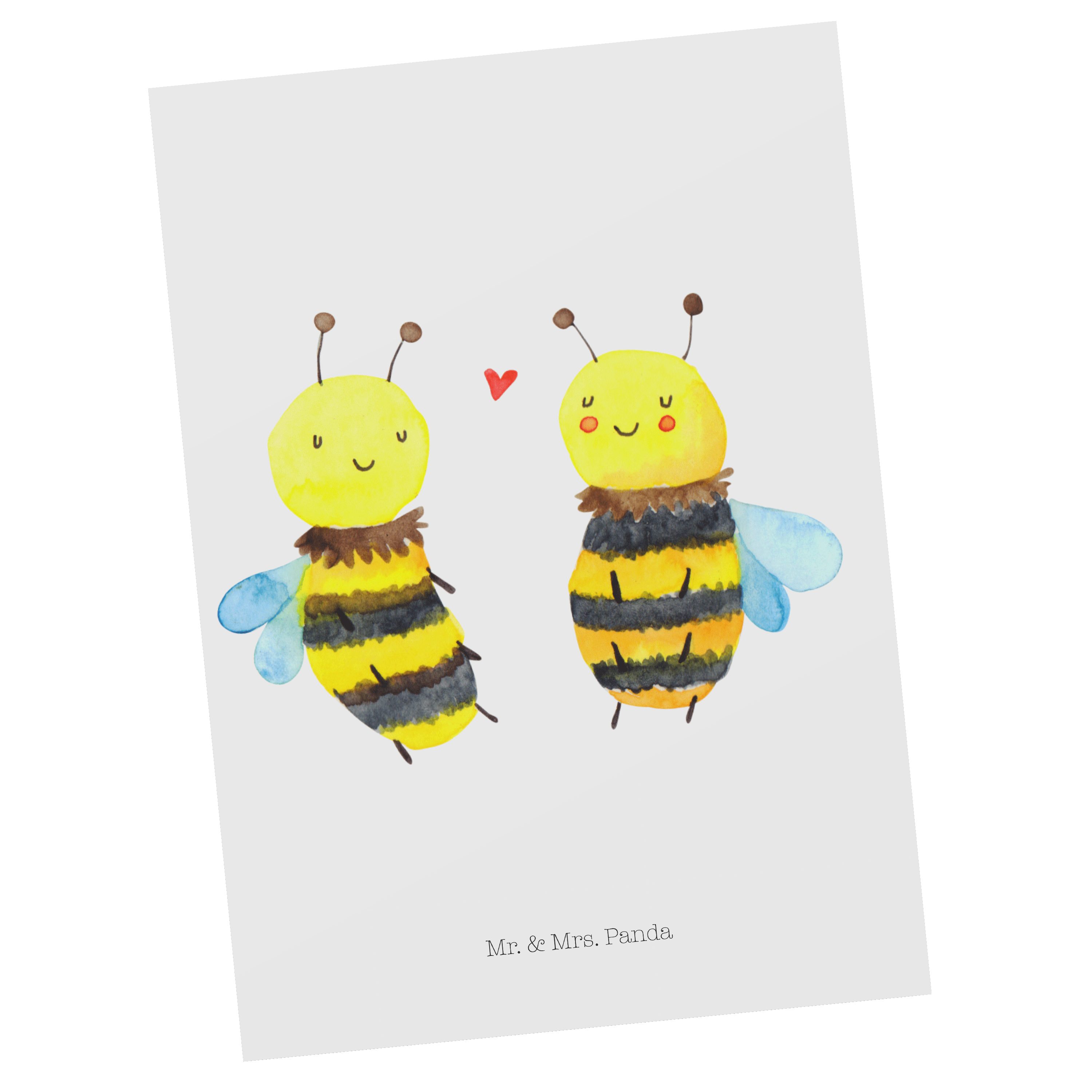 Mr. & Mrs. Panda Postkarte Biene Verliebt - Weiß - Geschenk, Grußkarte, Einladung, Karte, Hummel | Grußkarten