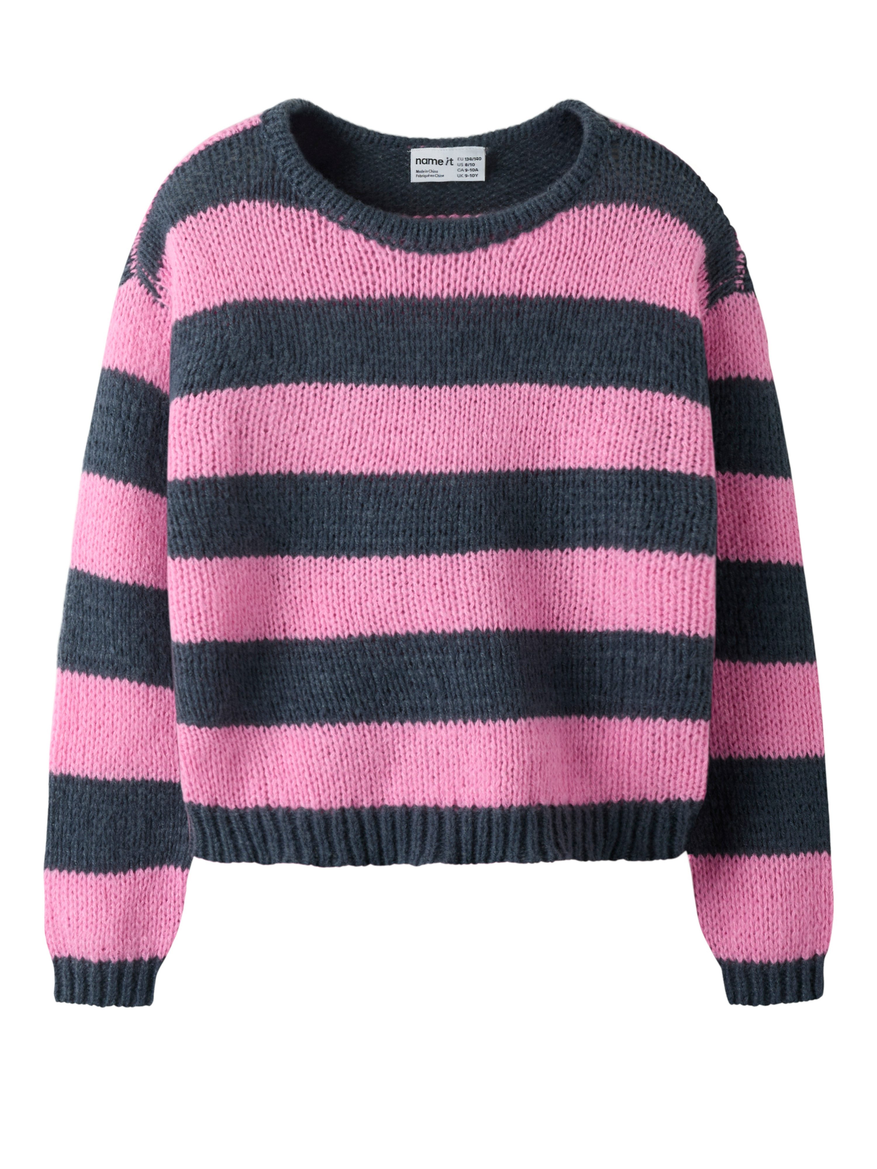 Name It Strickpullover NKFLELIA LS KNIT BOX Kunstfaser, loose fit, gestreiftes Strickmuster