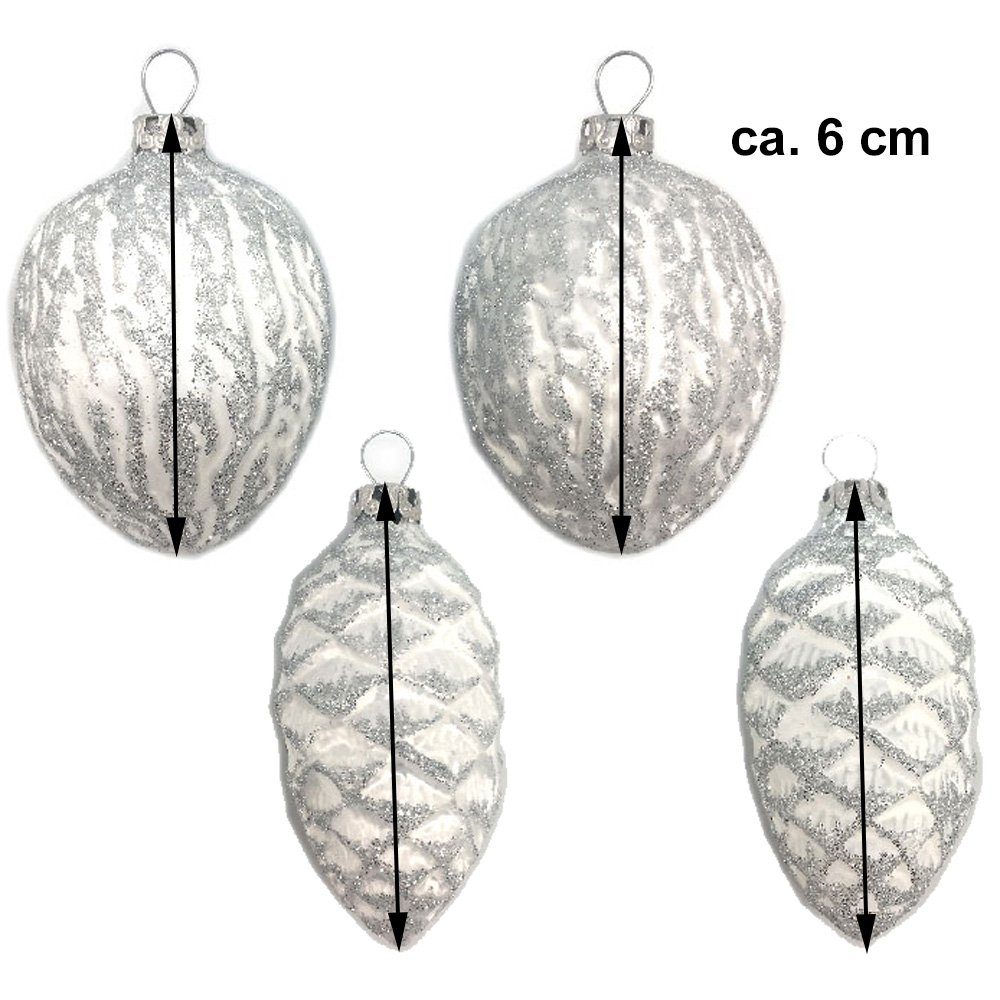 Thüringer Glasdesign Weihnachtsbaumkugel Zapfen und Nüsse Set 4-tlg. 6cm, Echtglas (4 St), aus Glas