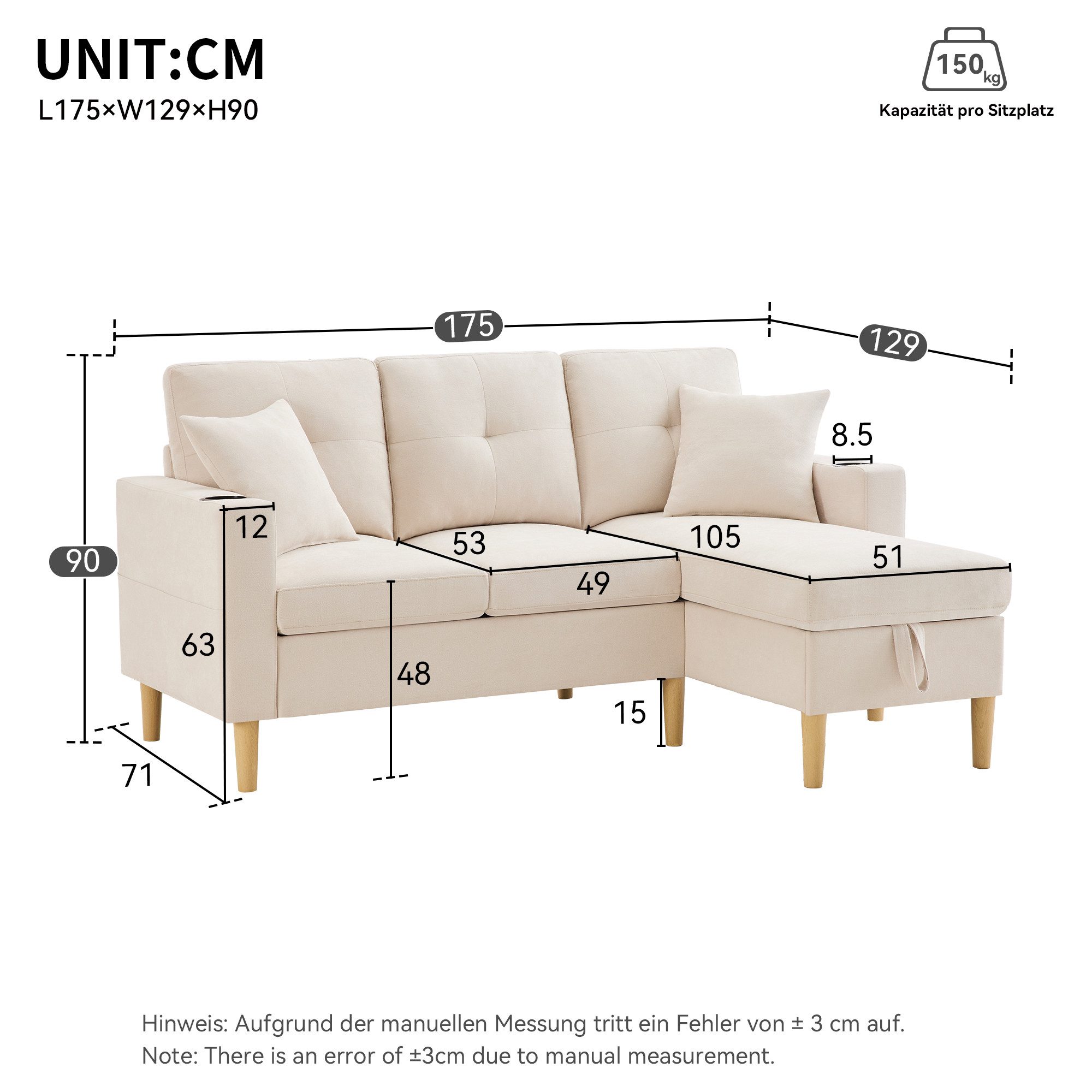 Ulife Ecksofa Modernes L-Form-Sofa mit Chaiselongue günstig online kaufen