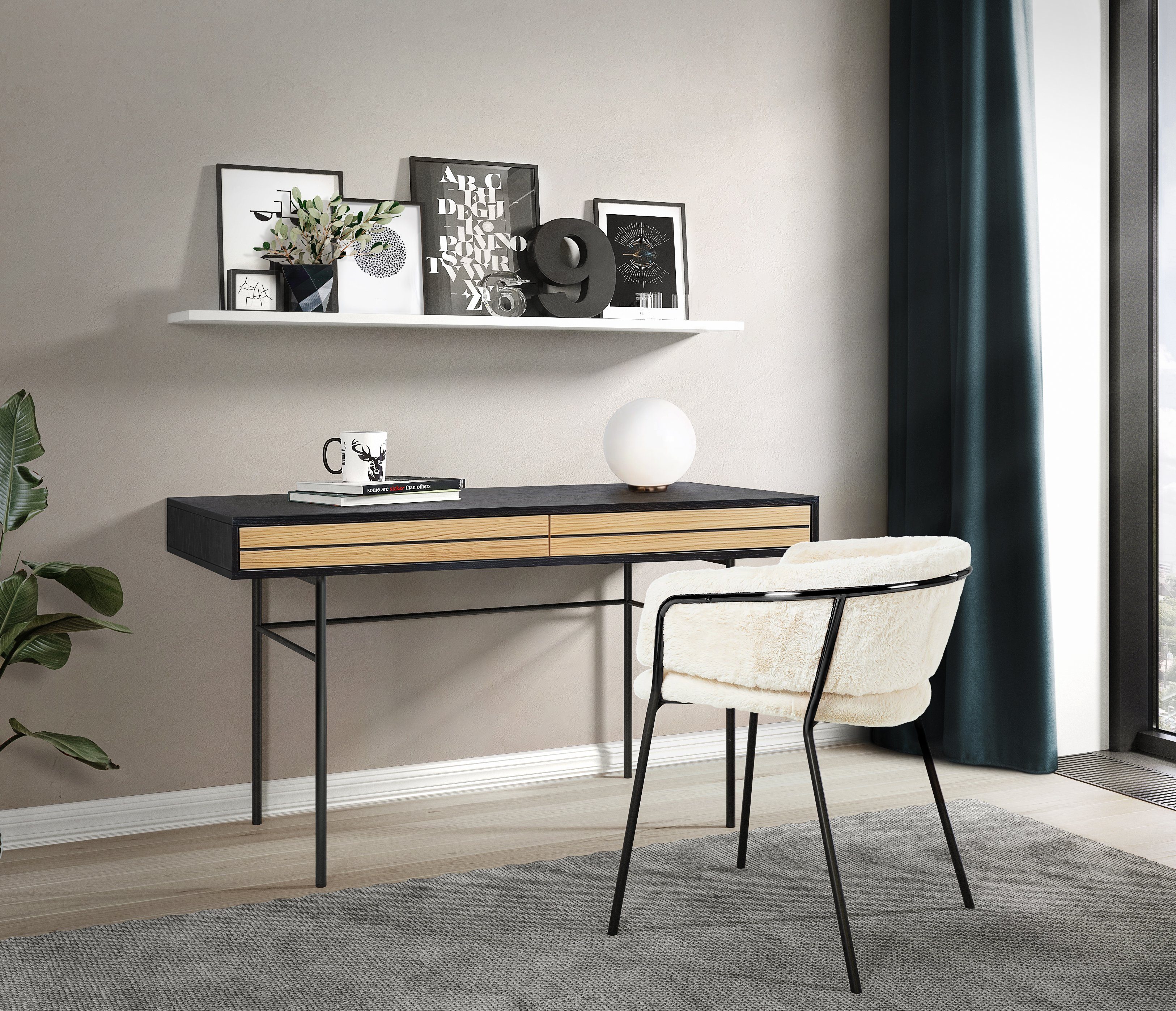 Woodman Schreibtisch Stripe, Kombination von Metall & Holz, Breite 130 cm, FSC®-zertifiziert