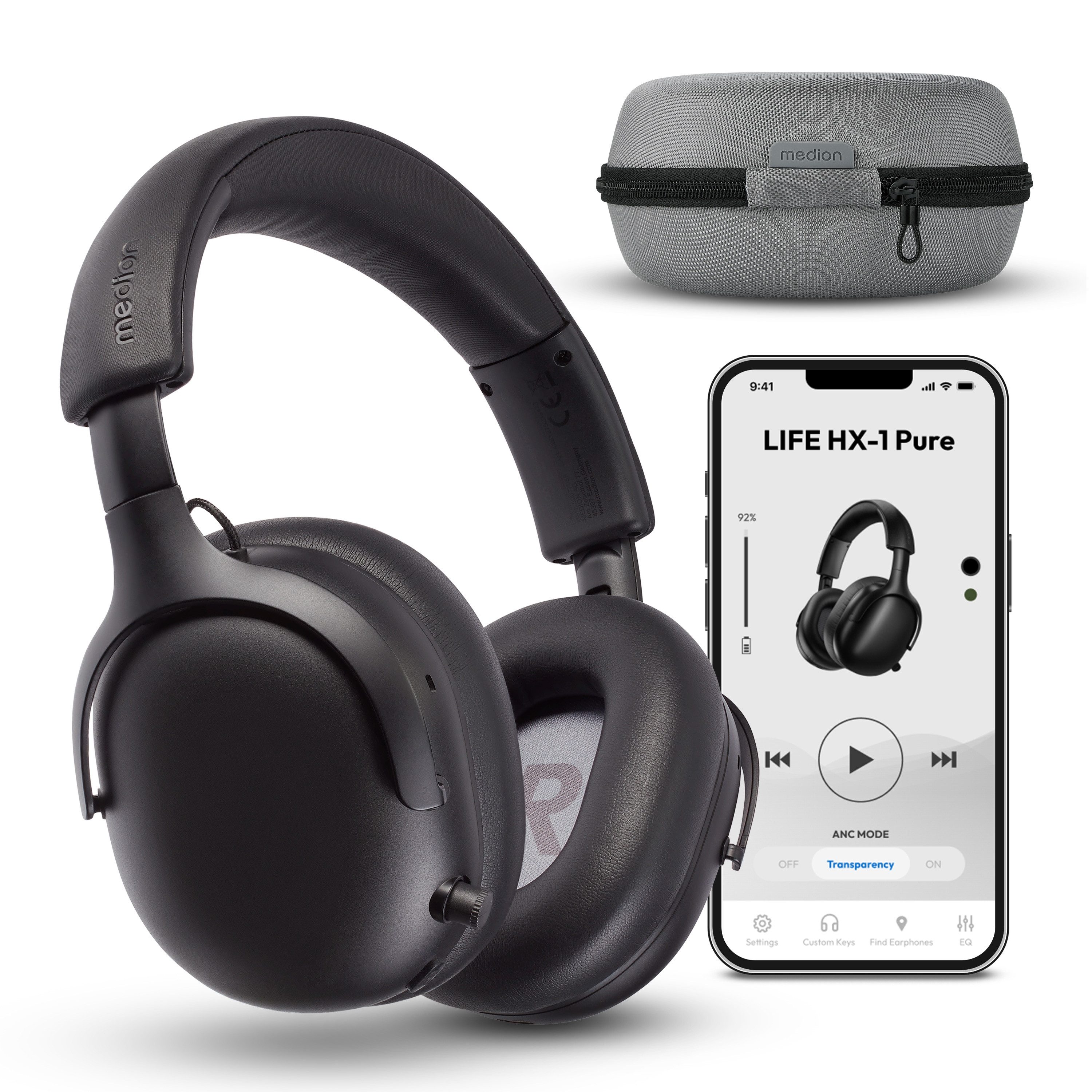 Medion® LIFE HX-1 Pure Over Ear-Kopfhörer (MD43774) Kopfhörer (An/Aus Anzeige, Austauschbare Ohrpolster, AUX-Eingang, Bluetooth, Drahtlos, Drehbare Ohrmuscheln, Integrierte Akku, LED-Beleuchtung, Spritzwasserschutz, USB-Ladefunktion, Bluetooth 5.4, bis zu