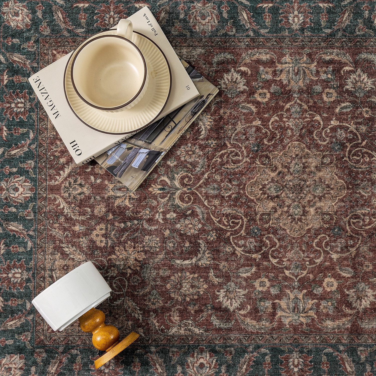 PURECOZY Teppich Kurzflor, Vintage Boho Teppich, rutschfest und pflegeleicht, rechteckig, Höhe: 6.1 mm, geeignet für verschiedene Innenräume, 60×90 cm