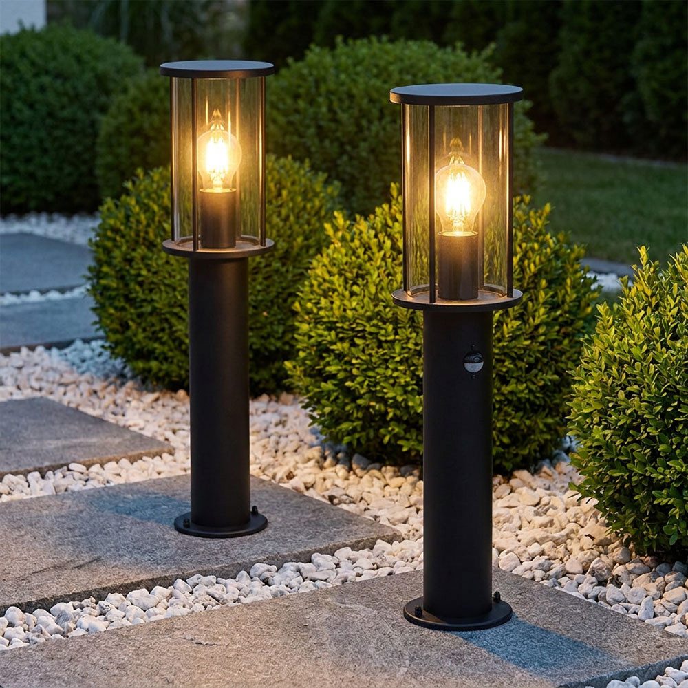 GLOBO LIGHTING Außen-Stehlampe, Leuchtmittel nicht inklusive, 2x Stehlampe Edelstahl Glas Außenleuchte Bewegungsmelder H 60 cm