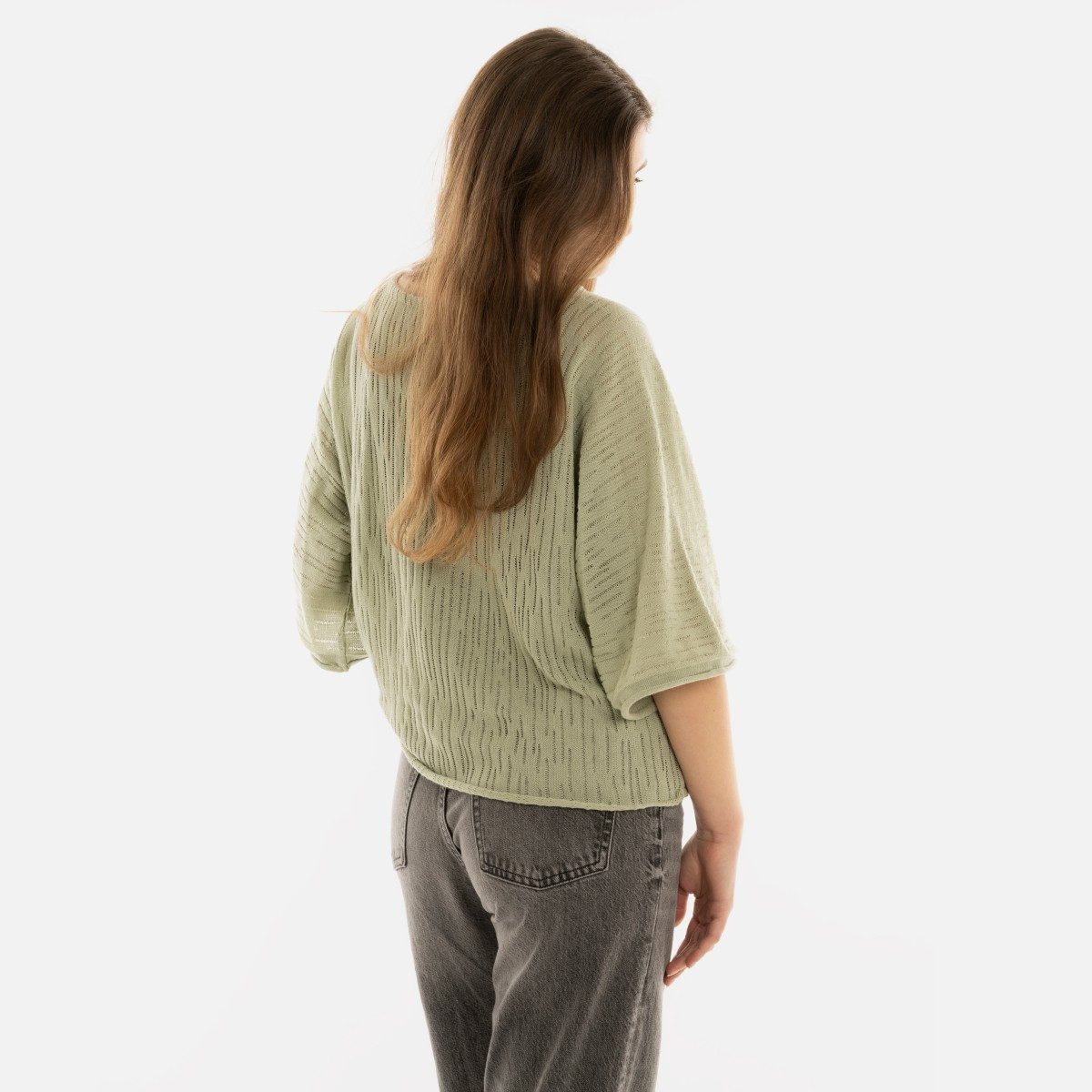 Knit Factory Strickpullover Jose Strickpullover Sage Green 36/42 Gestreift (Set, 1-tlg., Spar-Set) damen pullover strickpullover lang oversize sale Strick Winter herbst