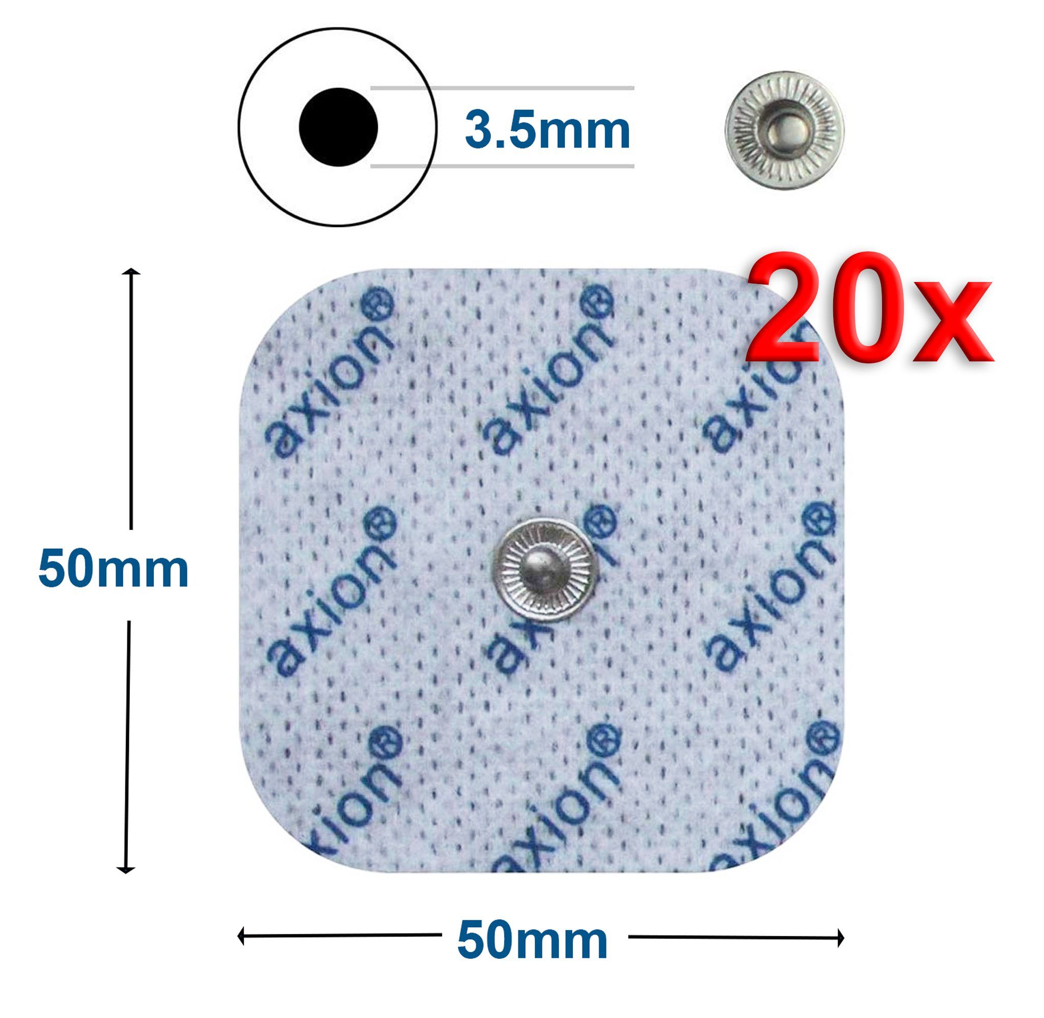 Axion Elektrodenpads passend zu Sanitas, Beurer, Grundig - 5x5cm, 3.5mm Druckknopfanschluss, 20 St.,selbstklebende TENS EMS Elektroden für TENS EMS Geräte