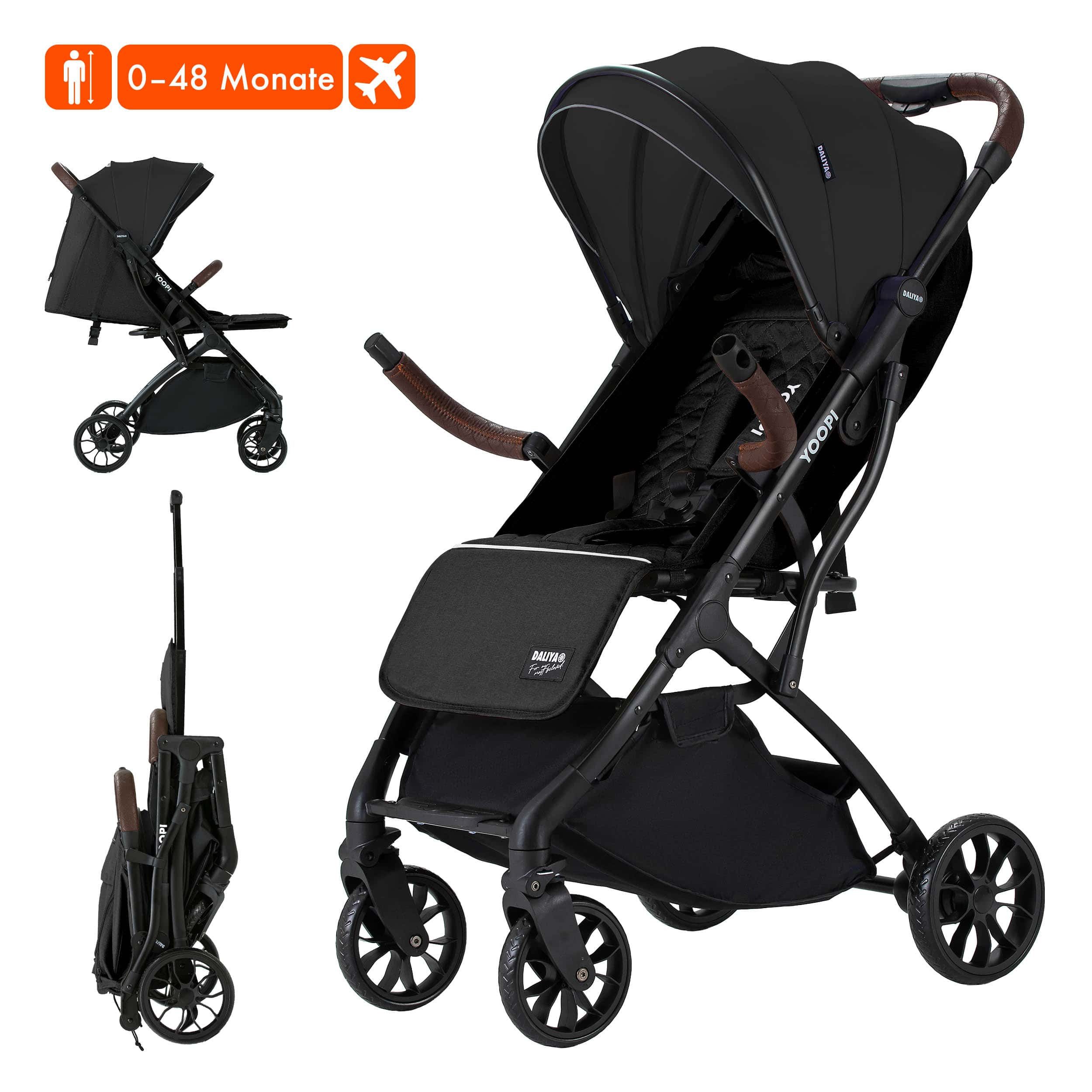 Daliya® Kinder-Buggy YOOPI Reisebuggy, kompakt faltbar, mit Teleskopgriff, Flugzeug Buggy, Stadt-Buggy, Reisebuggy, faltbar, Alurahmen, sicher, gefederte Räder