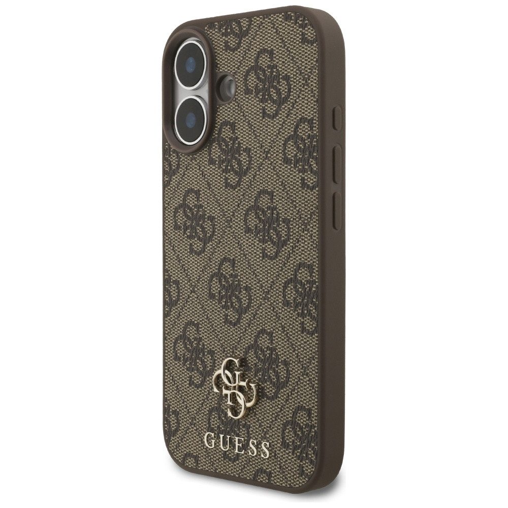 Guess Handyhülle Case iPhone 17 MagSafe Kunstleder braun Logo goldfarben 6,3 Zoll, Kantenschutz