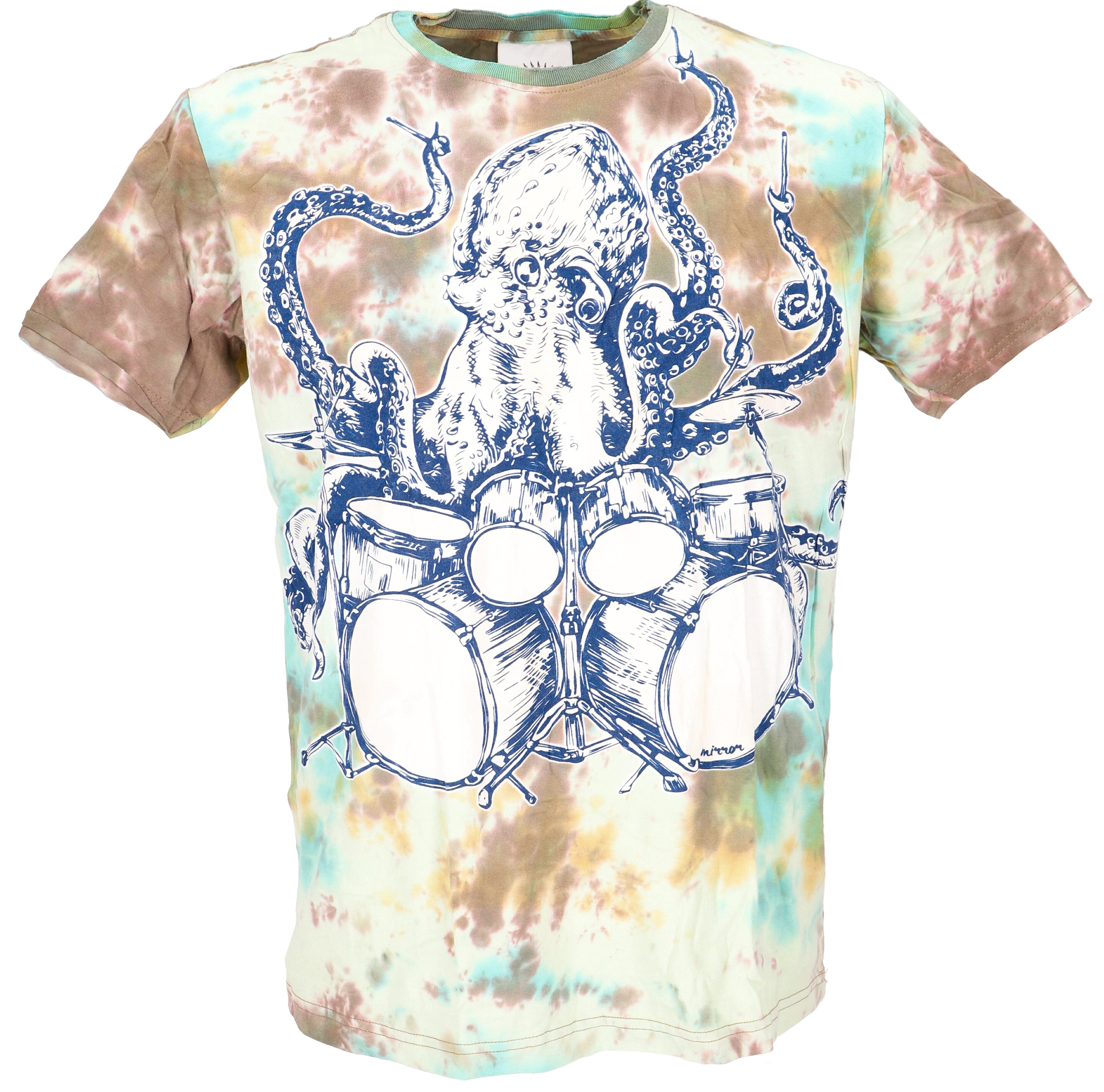 Guru-Shop T-Shirt Mirror Herren T-Shirt, Yoga Shirt - Oktopus/Batik Goa Style, Festival, alternative Bekleidung