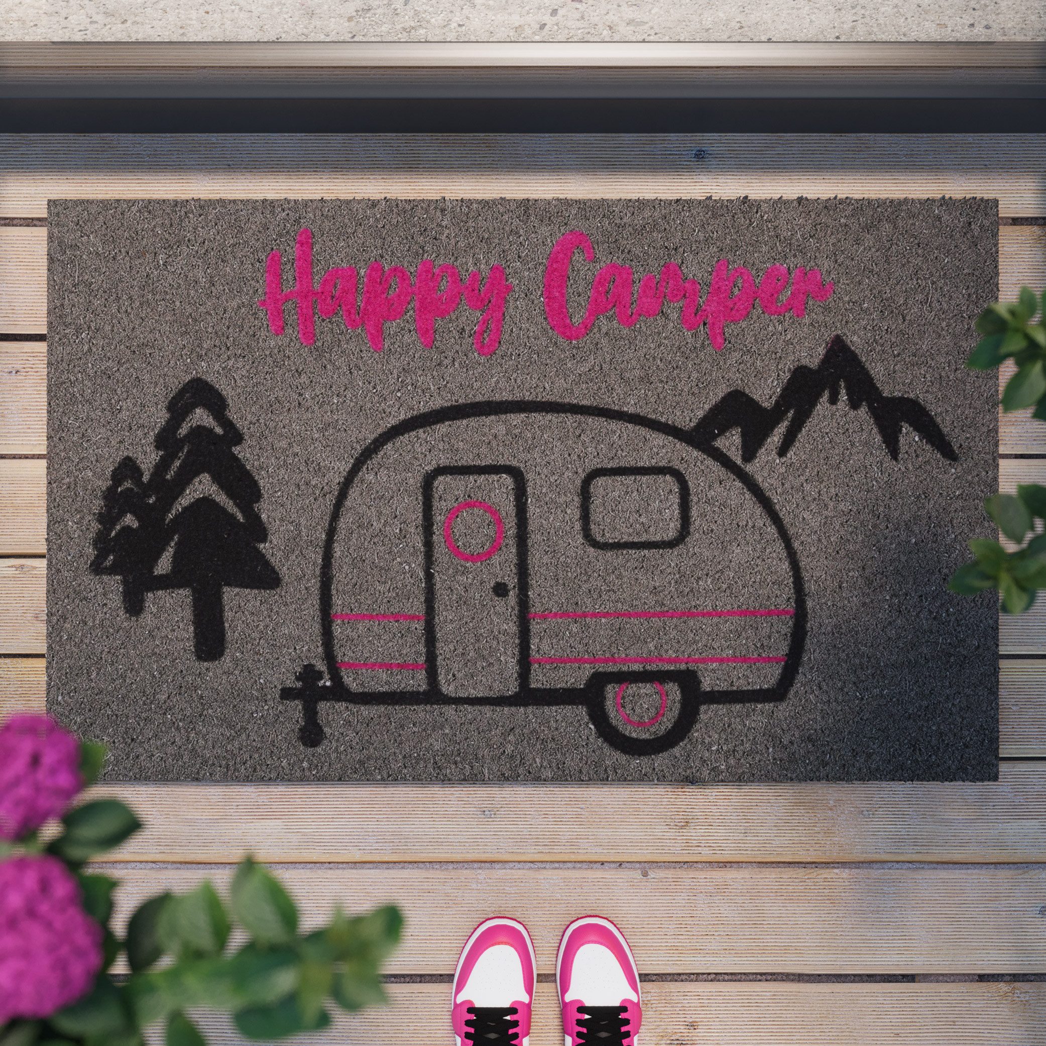 Wecon home Fußmatte "Happy Camper" rechteckig 18 mm Höhe rutschfest, robust günstig online kaufen