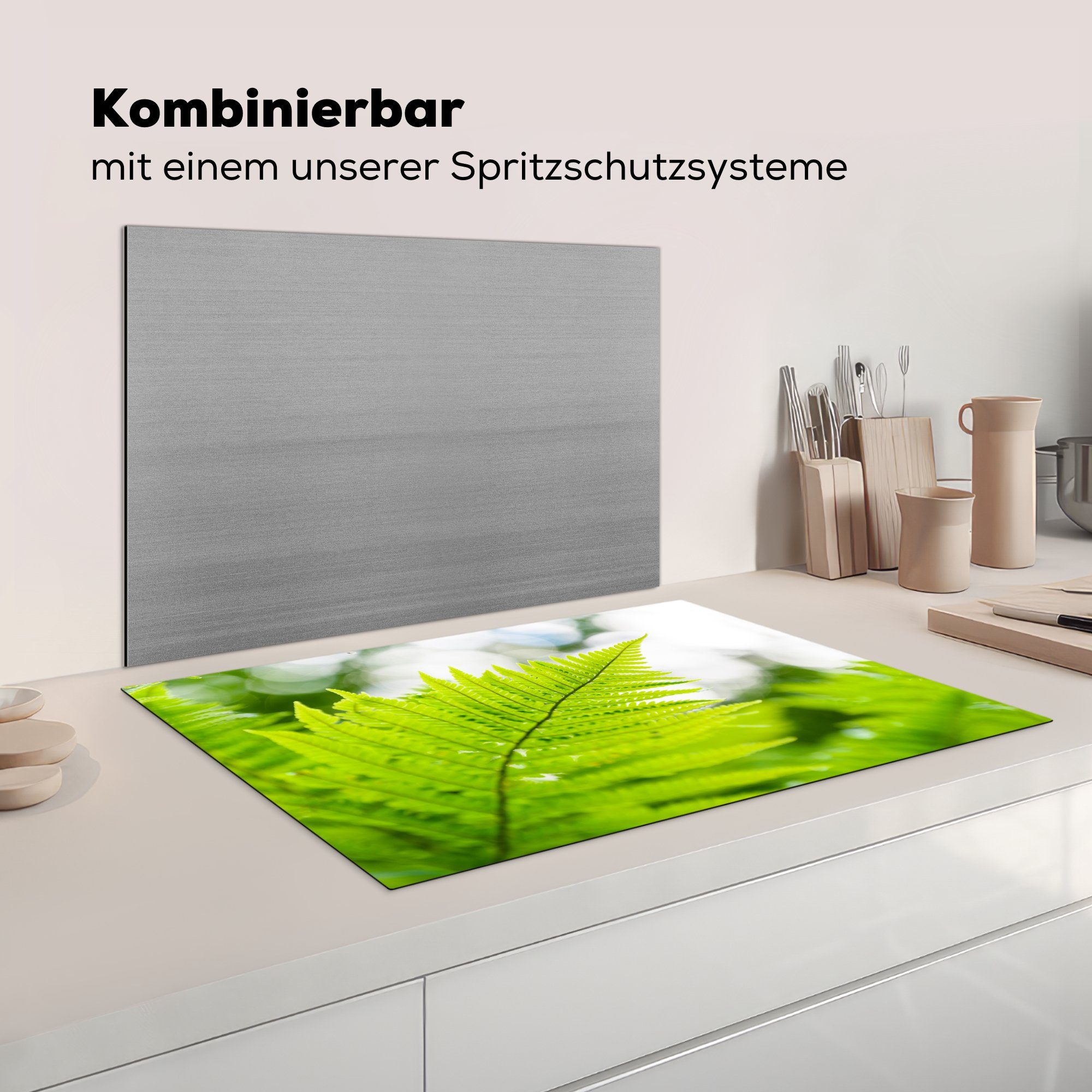 Hintergrund, cm, Farns Schutz (1 tlg), küche, Herdblende-/Abdeckplatte 81x52 Vinyl, Blatt für eines einem Ceranfeldabdeckung Induktionskochfeld verblassten die vor MuchoWow