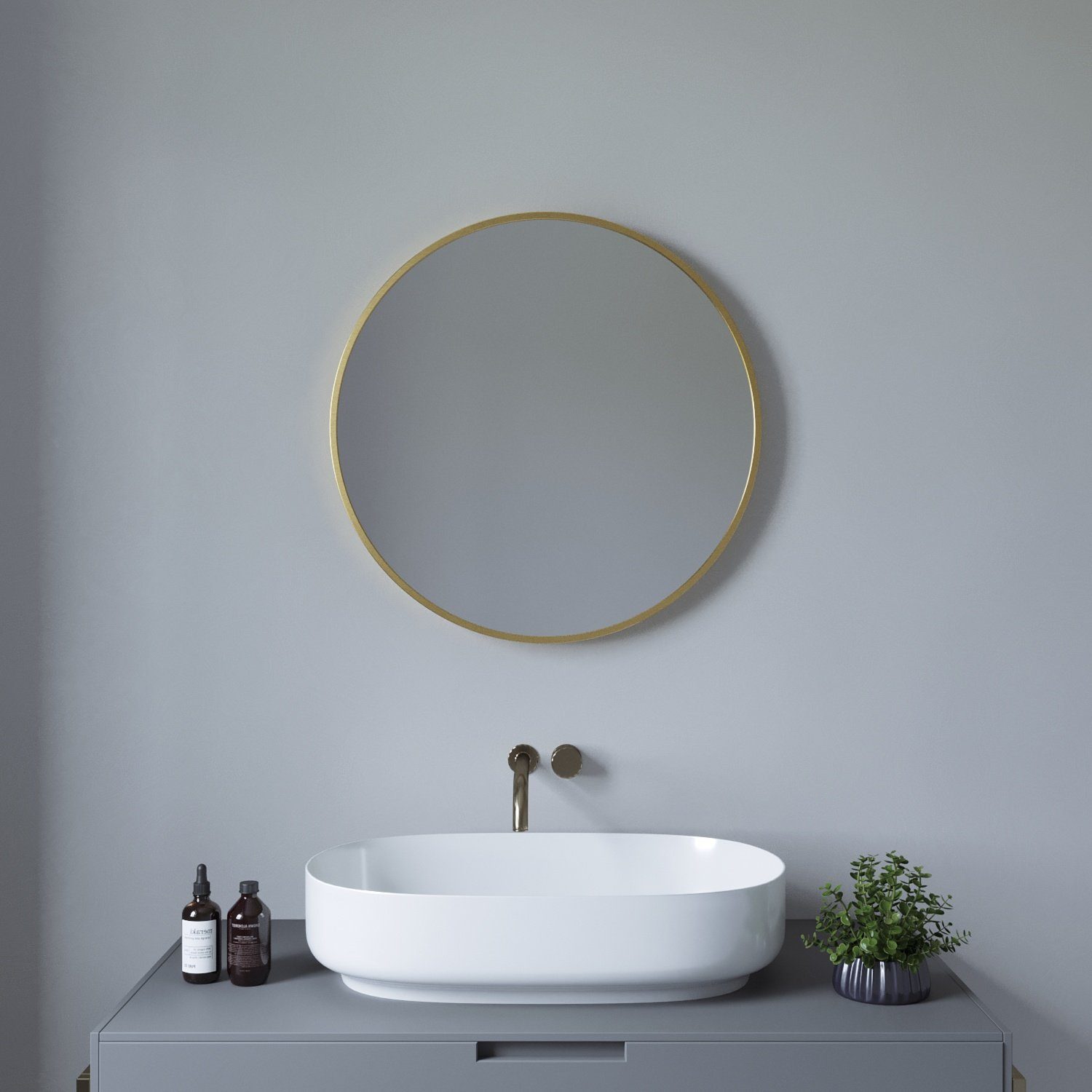 aqua batos Badspiegel Badezimmerspiegel Wandspiegel Spiegel Rund Schwarz  Gold Vintage, 60x60 cm, mit Aluminiumrahmen, inkl. Befestigungsmaterial,  Wandmontage