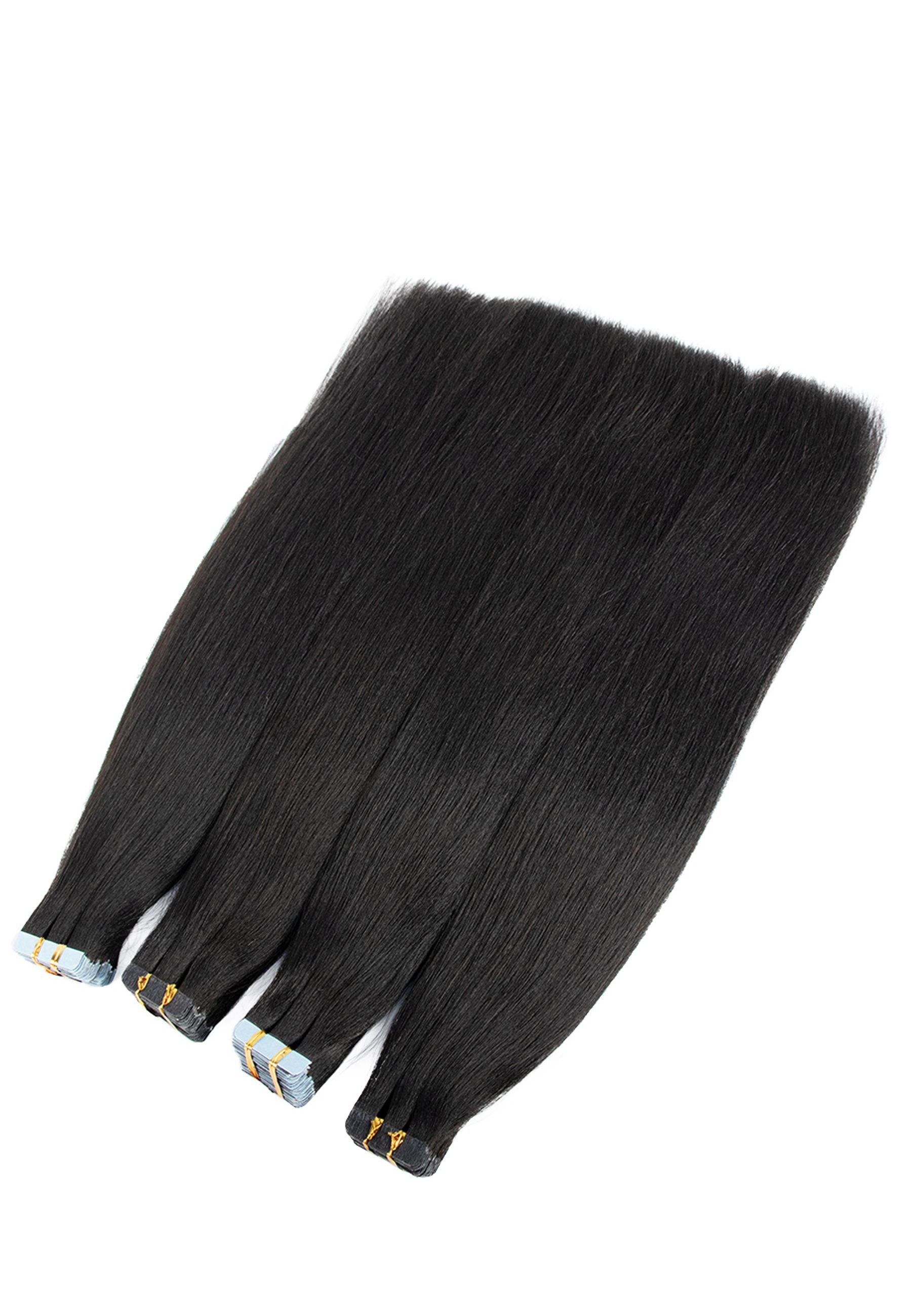 YC Menschenhaar Fashion Echthaar 100 25 cm Double black-50 gr, % #1b natural Hair Echthaar-Extension Remy Drawn Style & On-Extension Skin-Wefts Tape