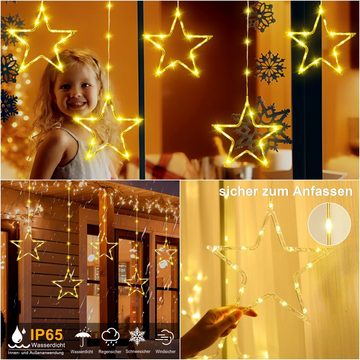 Quntis LED-Lichterkette 80/120cm LED-Lichtervorhang für fenster Weihnachtsdeko mit Haken, 96-flammig, IP65 Timer/Memory-Funktion 8 Modi, Batterie, für Fenster Balkon