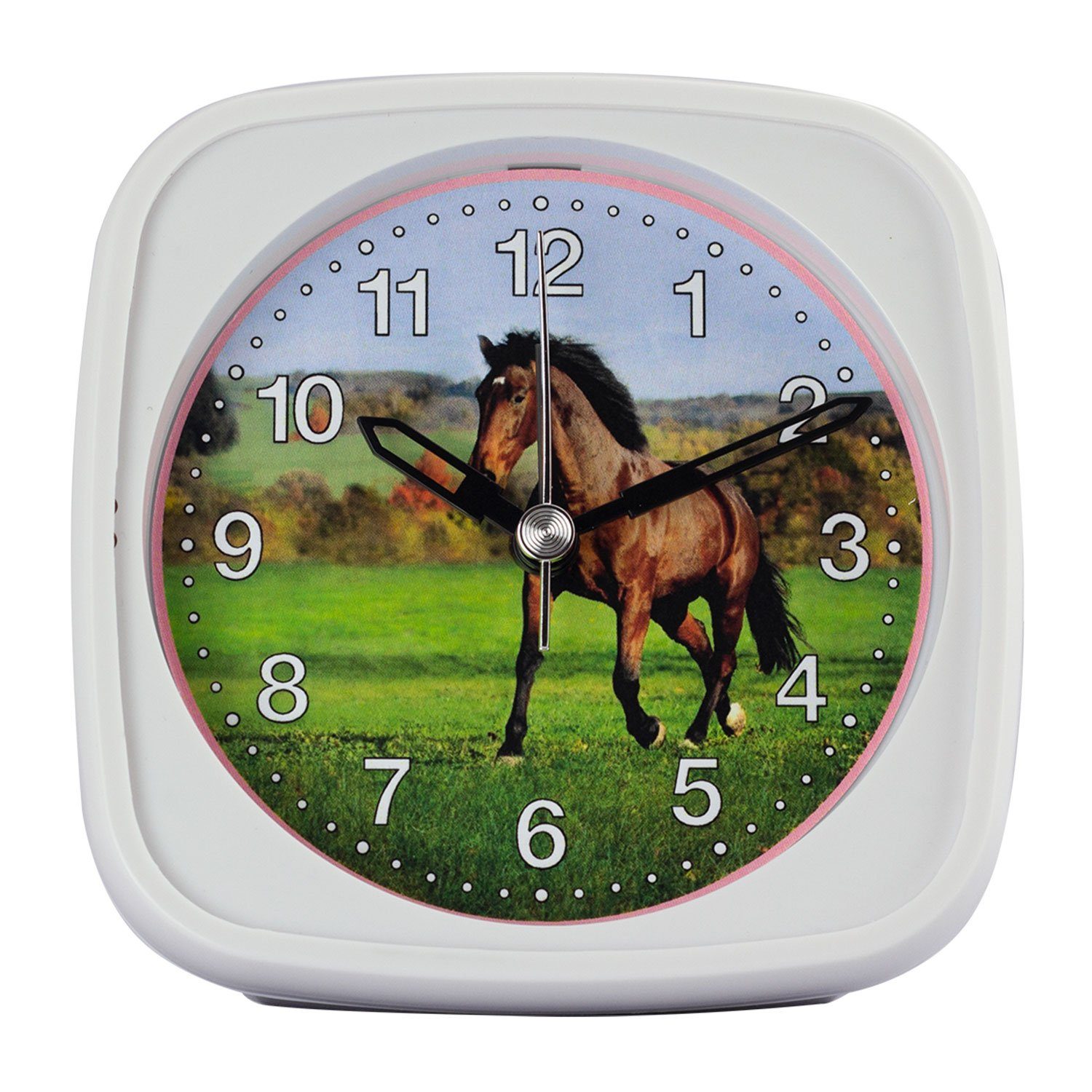 EUROTIME Wanduhr Kinderquarzwecker Pferd, schleichende Sekunde