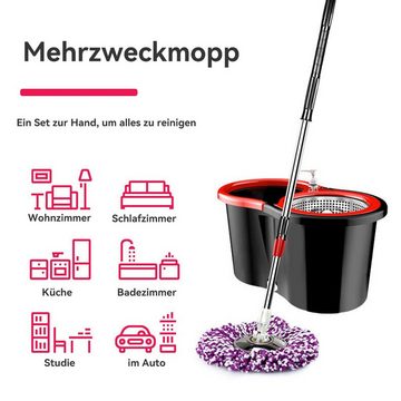 DOPWii Wischmopp Bodenwischer-Set Mit Eimer Zum Auswringen,Mit 8 Mikrofasertücher, beutellos
