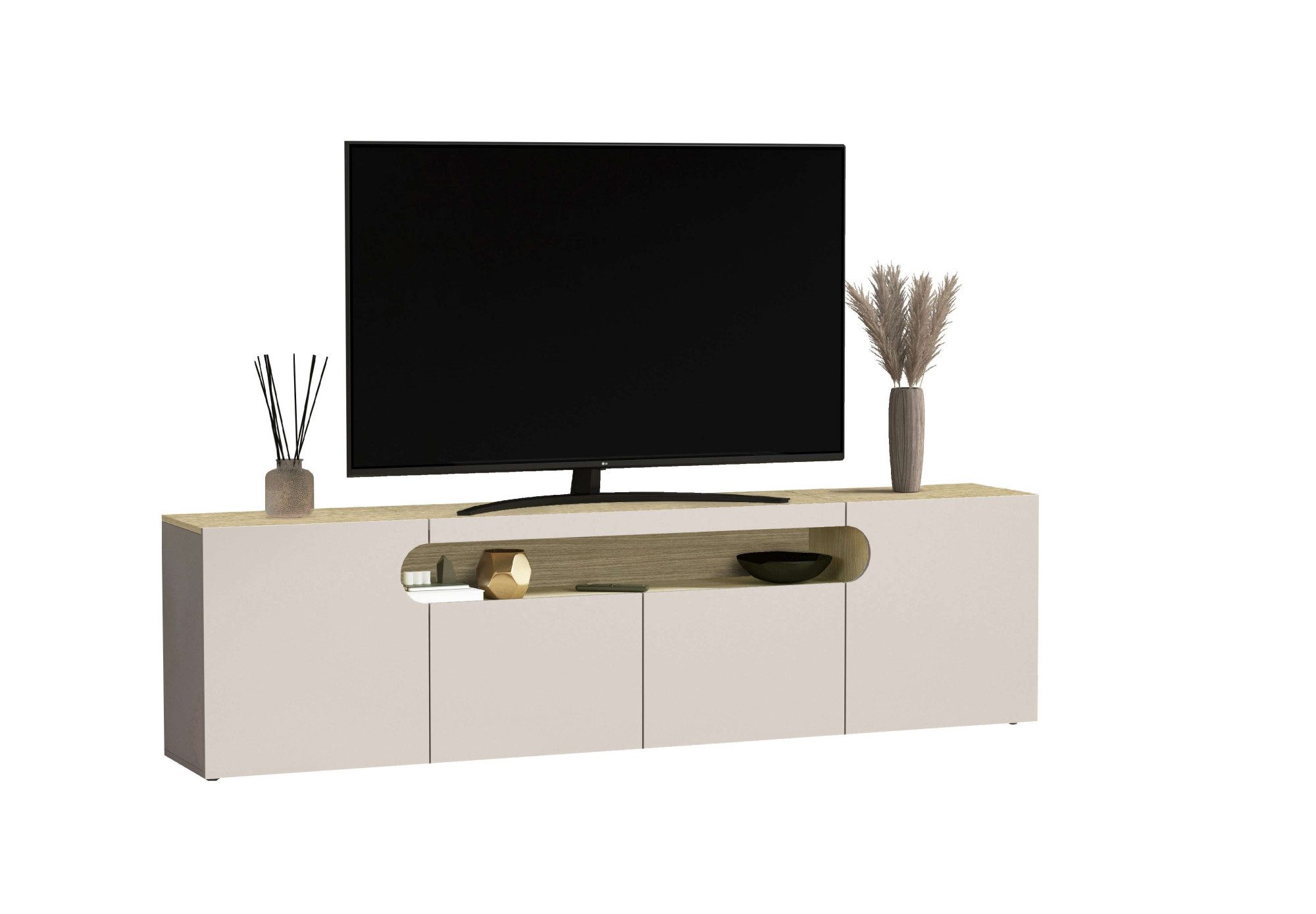 OTTO home Lowboard REAL,Lowboard,TV-Kommode,TV-Möbel,TV-Bank (1 St), Mit 4 Türen, davon 2 abgerundet, die ein ovales offenes Fach bilden
