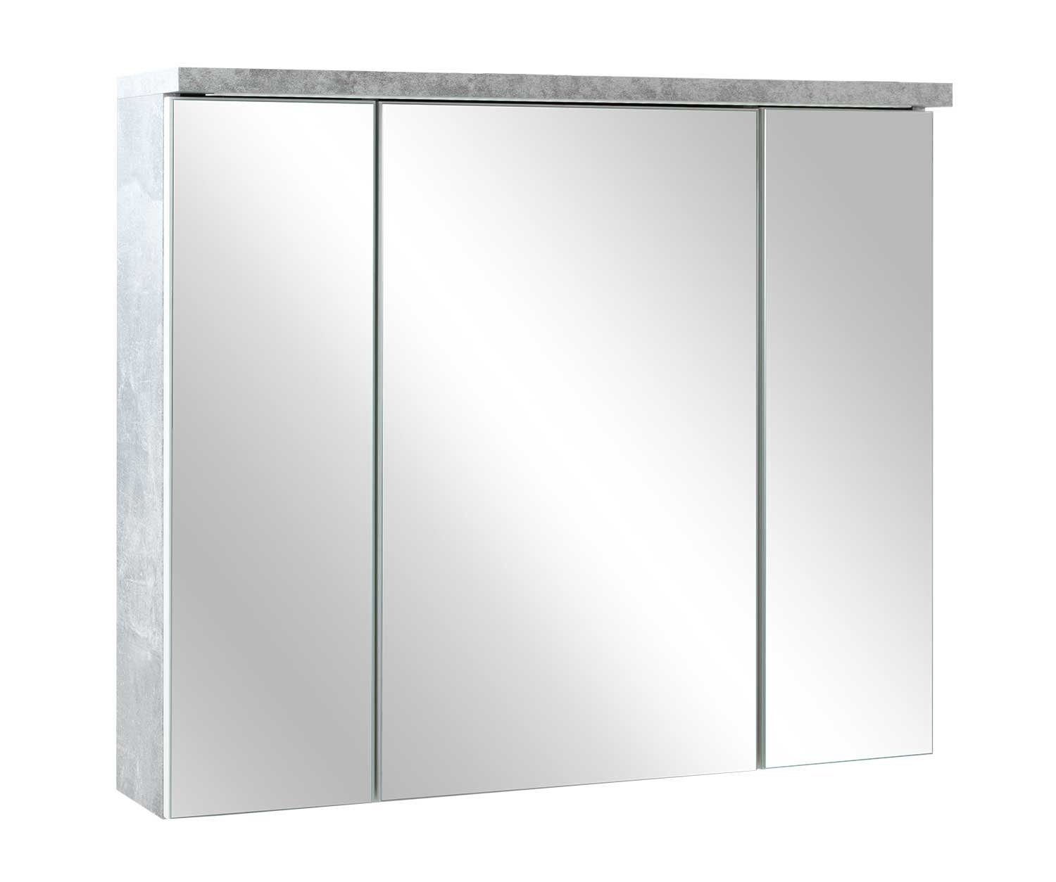 Badezimmerspiegelschrank POOL, B 80 cm, Betondekor grau, 3 Spiegeltüren, inkl. LED-Beleuchtung
