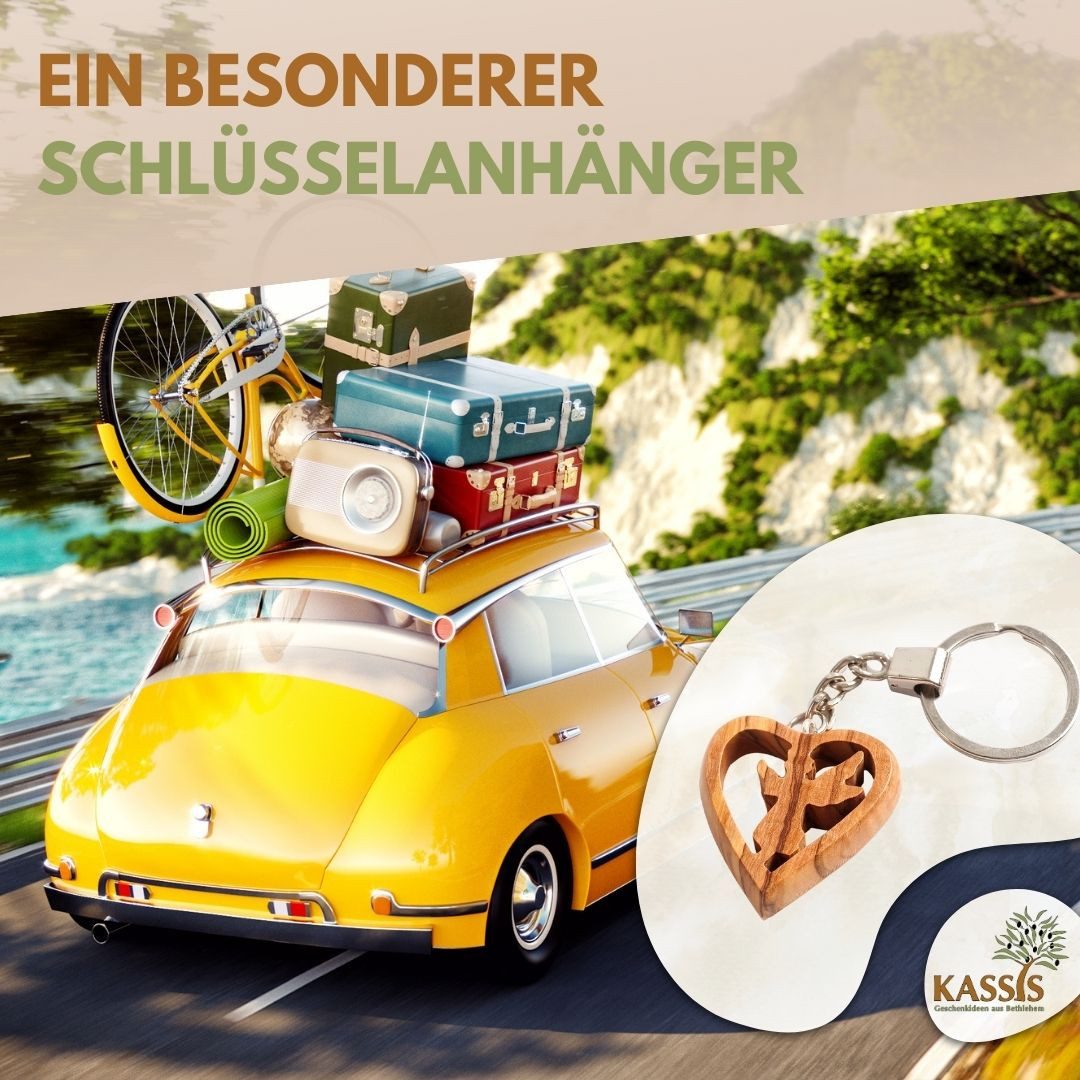 Kassis Geschenkartikel Schlüsselanhänger Schlüsselring mit Schutzengel im Herz aus Olivenholz, handgefertigt in Bethlehem, Geschenk zu mehreren Anlässen – Bild 5 von 5