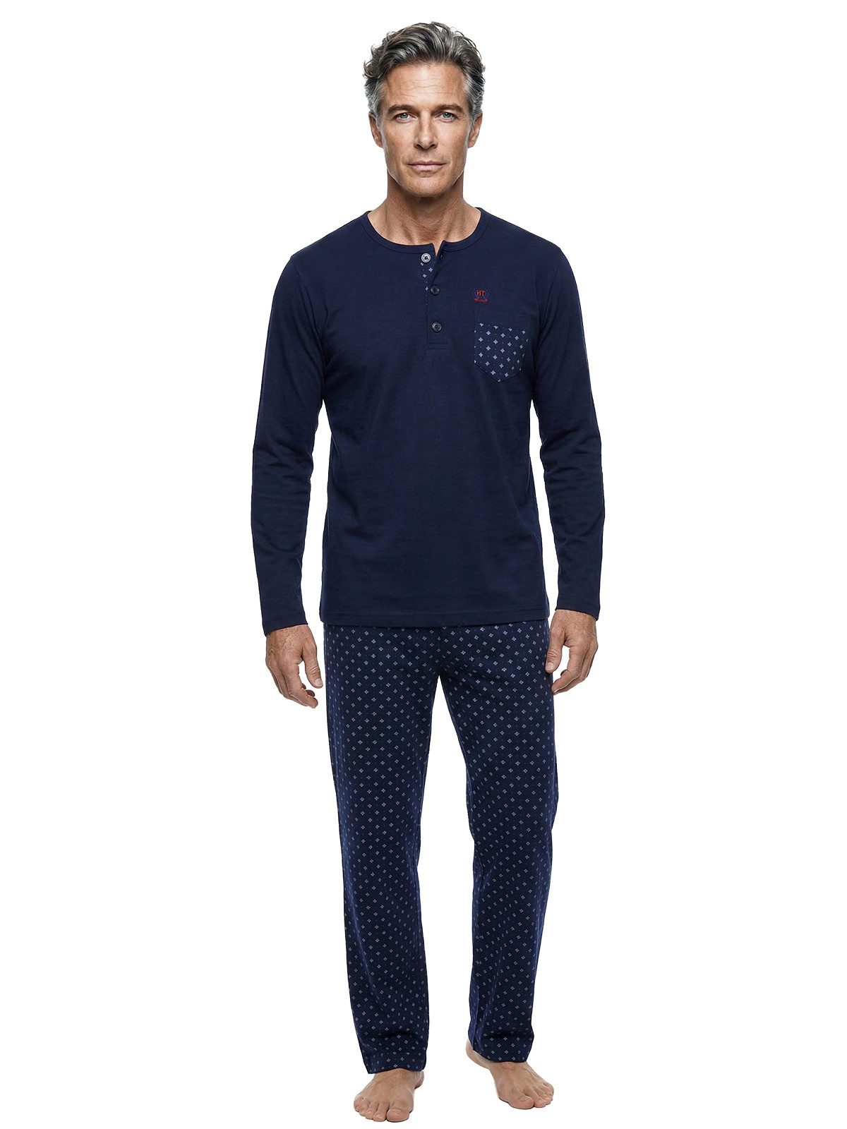 Henry Terre Pyjama Pyjama Set Langarm - Carlo Hose Rautenmuster – Bild 2 von 5