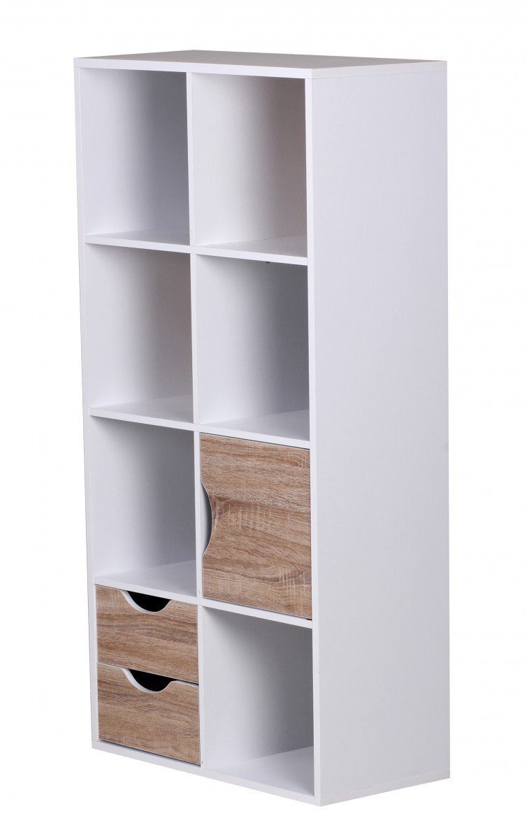 FineBuy Design Bücherregal MASSA Modern Holz Weiß mit Türen Sonoma Eiche Ablagefächer Standregal freistehend Größe wählbar – Bild 4 von 5