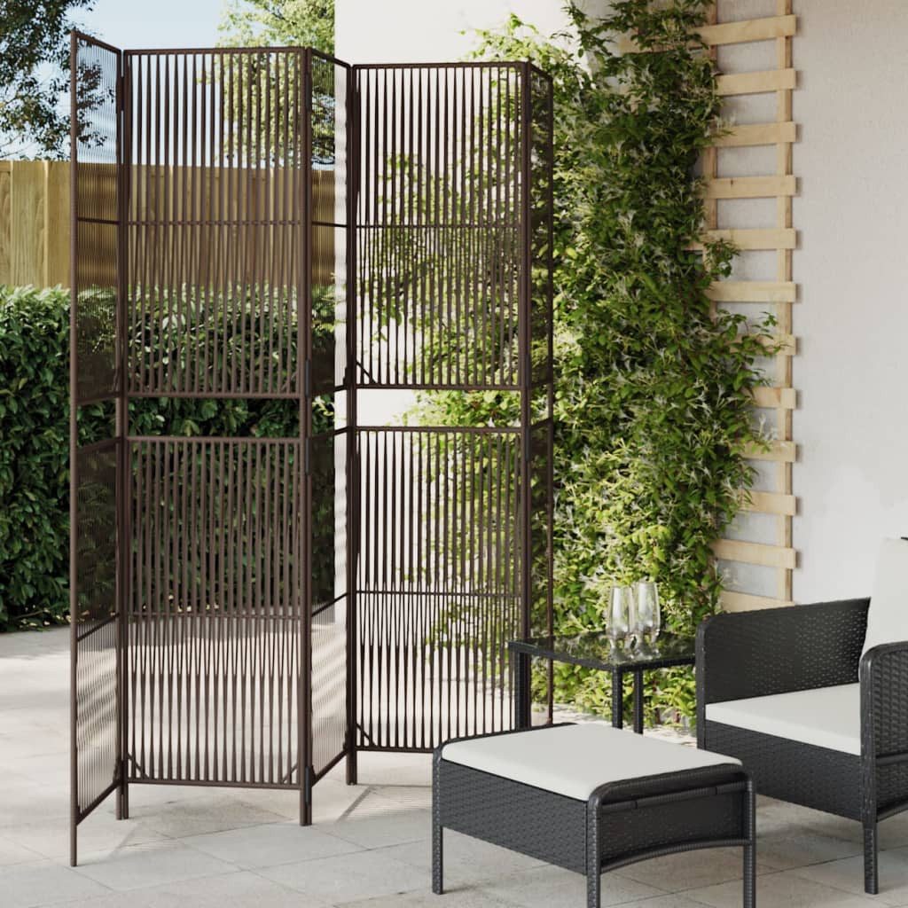 vidaXL Raumteiler Paravent 5-tlg. Braun Poly Rattan, 1-tlg.