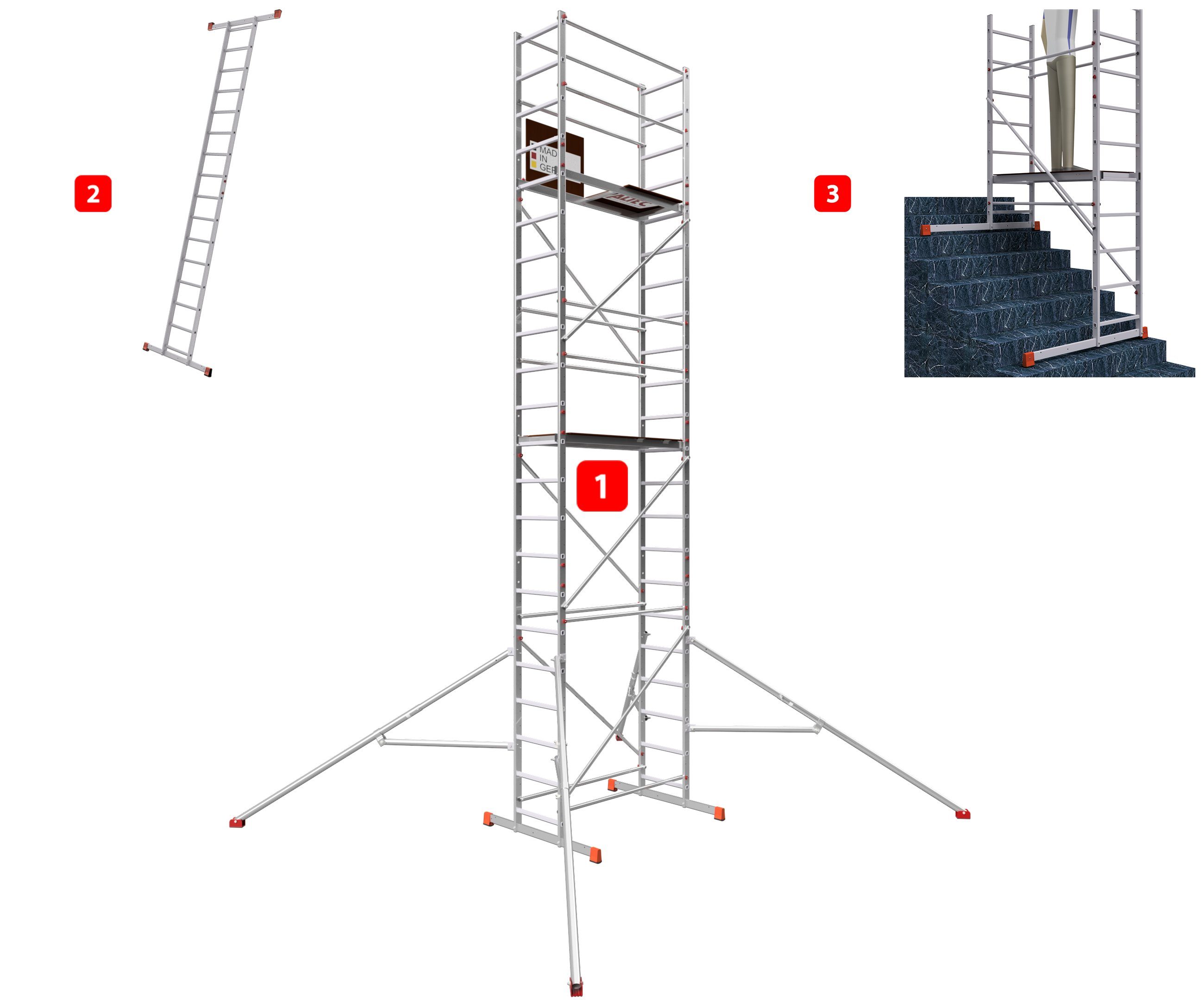 ALTEC Aluminium Arbeitsgerüst AluCombine® 4.0, Alu Standgerüst mit Traverse & Dreieckausleger, maximale Arbeitshöhe 7 Meter