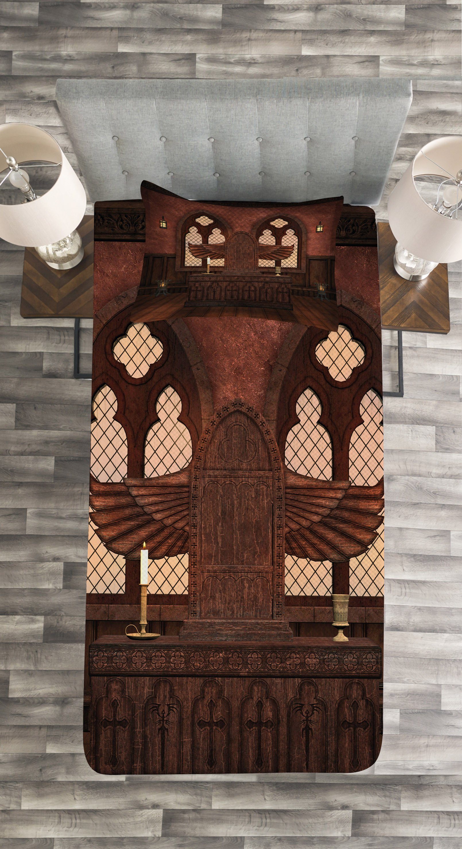 Tagesdecke Set gotisch Waschbar, mit Kissenbezügen Tradition Gebäude Abakuhaus