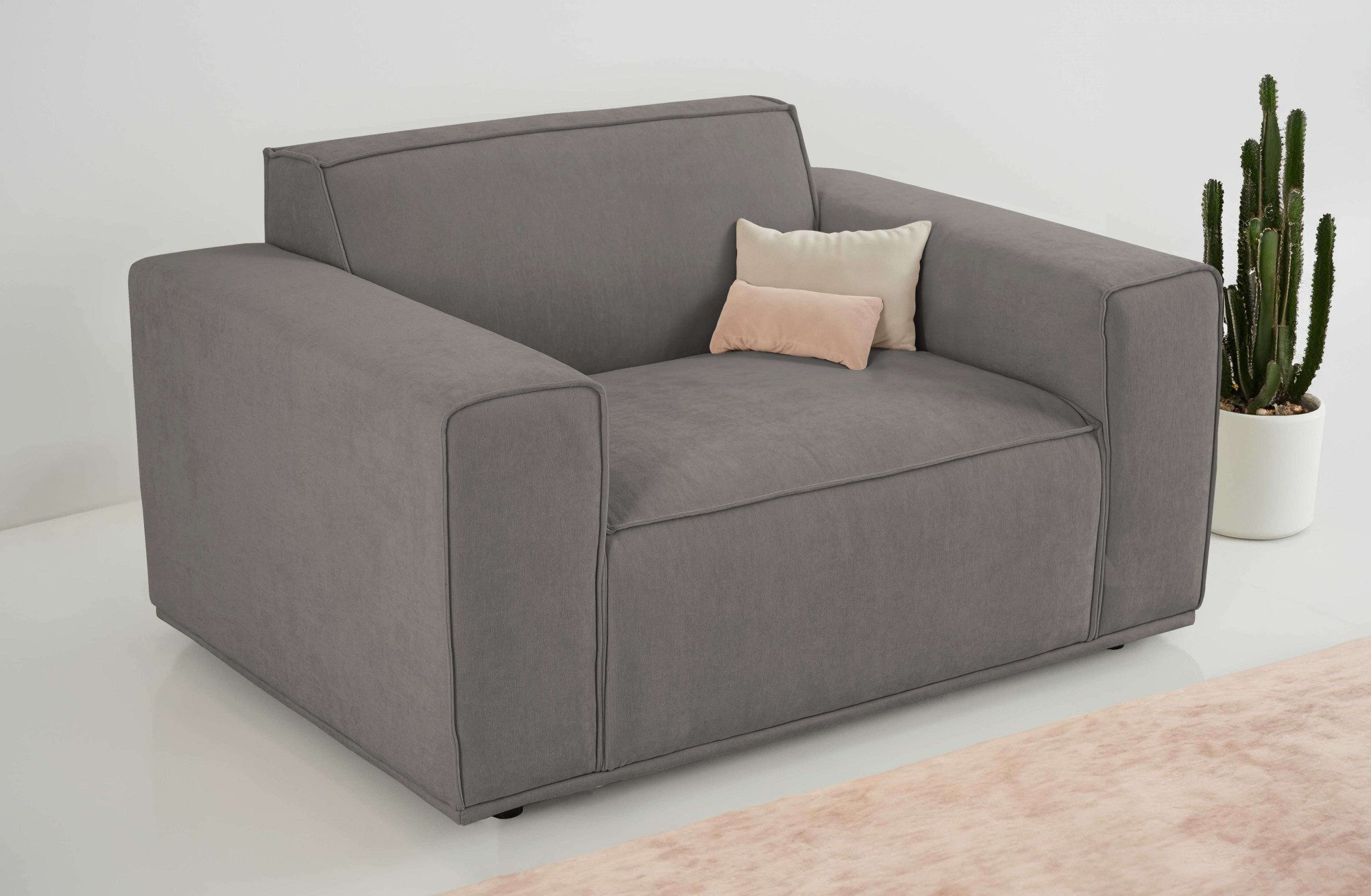 Home affaire Loveseat Avelin, 1.5 Sitzer, 140 cm, Chenille, Struktur-Boucle, mit Wellenunterfederung, Kedernaht, bodentief, Skandi-Design