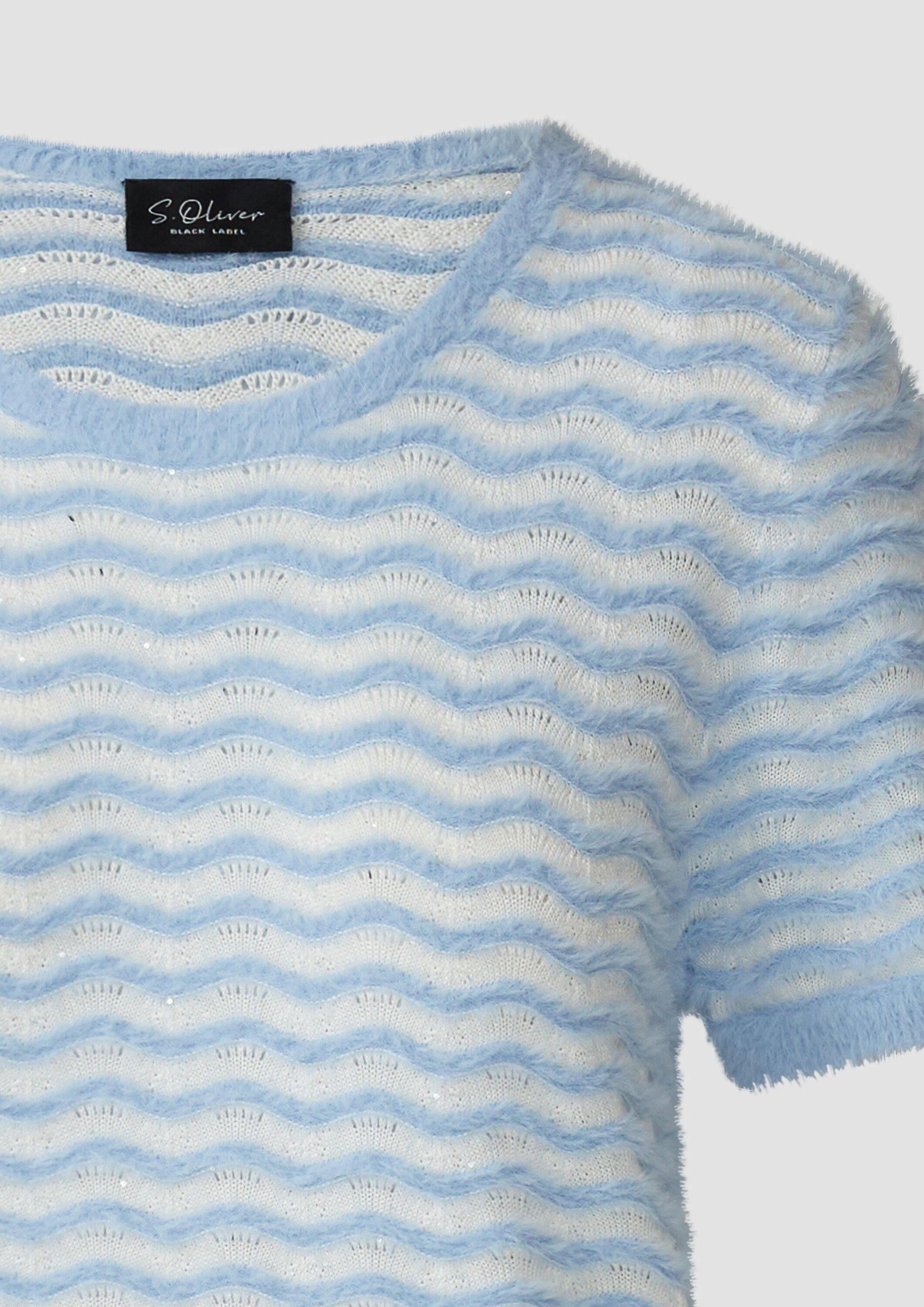 s.Oliver Kurzarmpullover Strickpullover Kuscheliger Kurzarm-Pullover mit Wellenstrickmuster und Pailletten