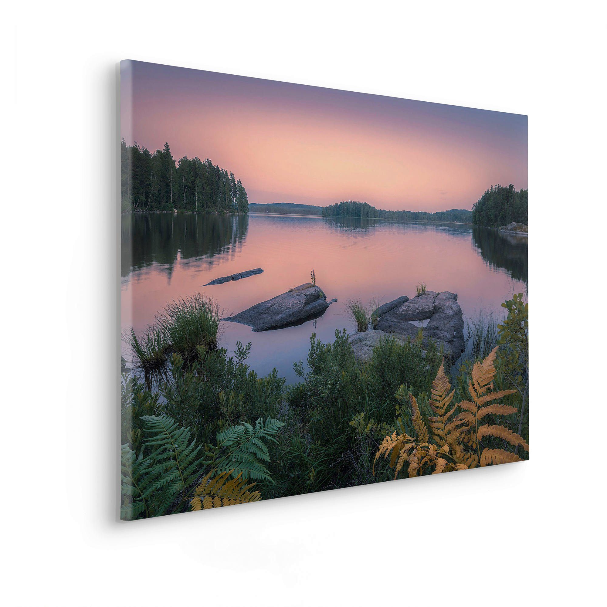 Komar Leinwandbild Swedish Blues - Größe 90 x 60 cm, Baum, Berge, Blumen, Blätter, Foto, Jahreszeiten, Landschaft, Meer, Natur, Palmen, Strand (Packung, 1 St), Keilrahmenbild mi Echtholzrahmen