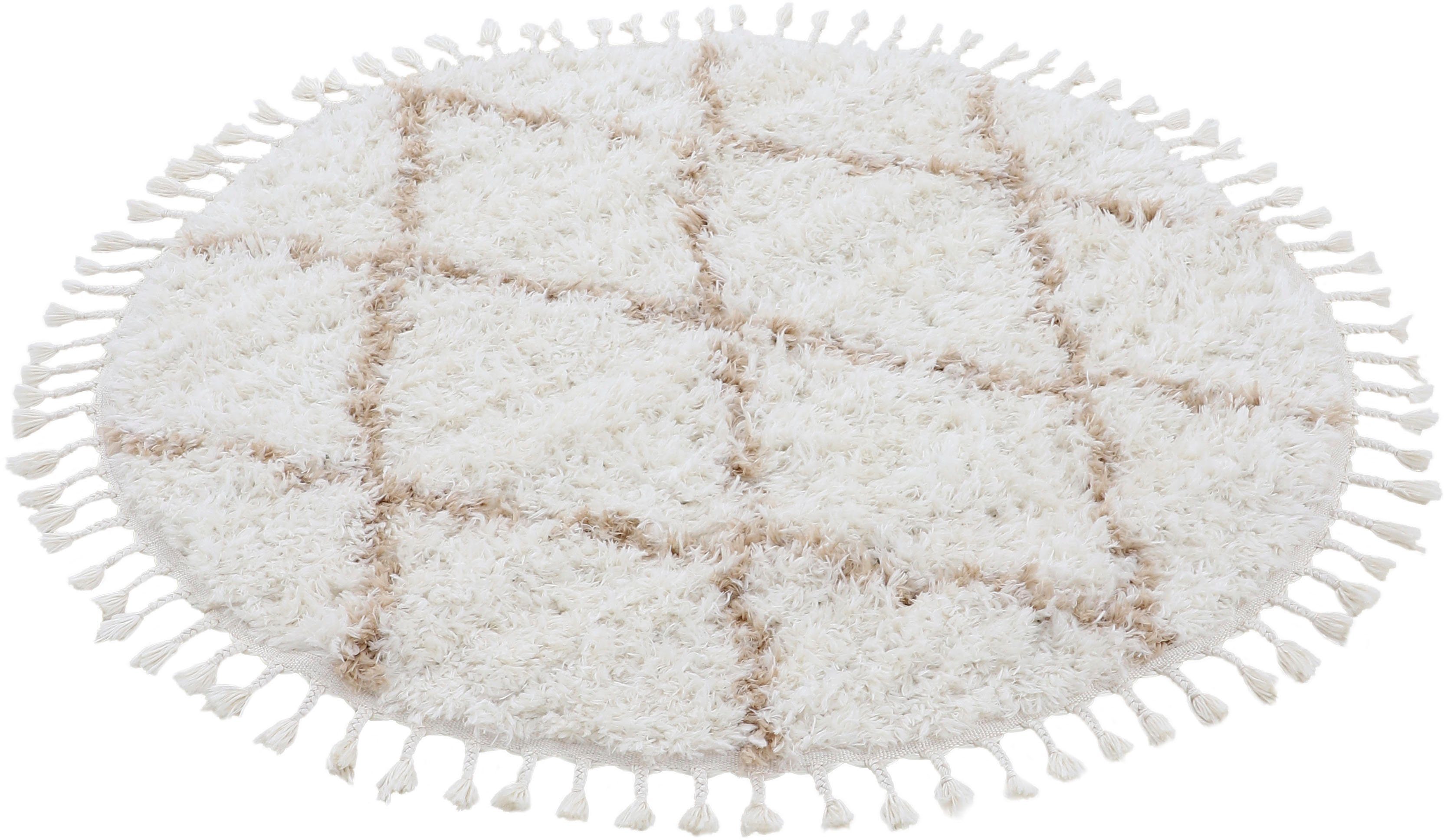 carpetfine Hochflor-Teppich Eddy, rund, Höhe: 30 mm, Shaggy Langflor mit Fransen, starke Größenauswahl, Wohnzimmer