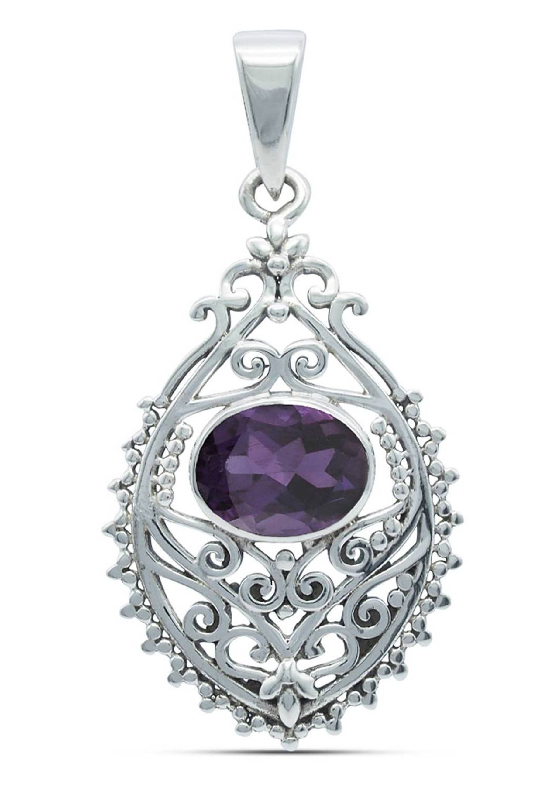 Amethyst mit Kettenanhänger facettiert mantraroma Silber 925er