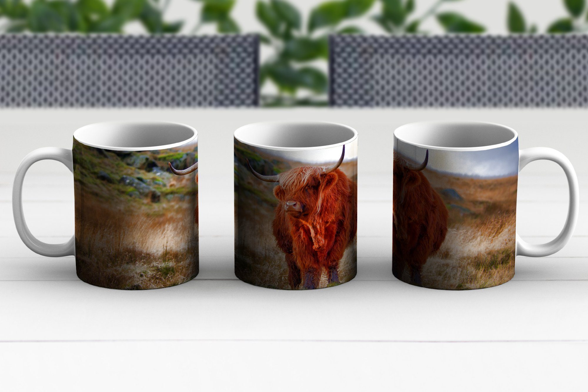 Geschenk - Keramik, Teetasse, Gras Becher, Highlander - Kaffeetassen, MuchoWow Tasse Teetasse, Schottische Steine,