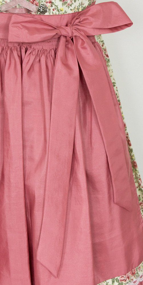 Dirndl Damen - Rosenmuster Romantisch Trachten "Magdalena" Kleid Creme - 51035 Bergweiss 55cm mit Rosa