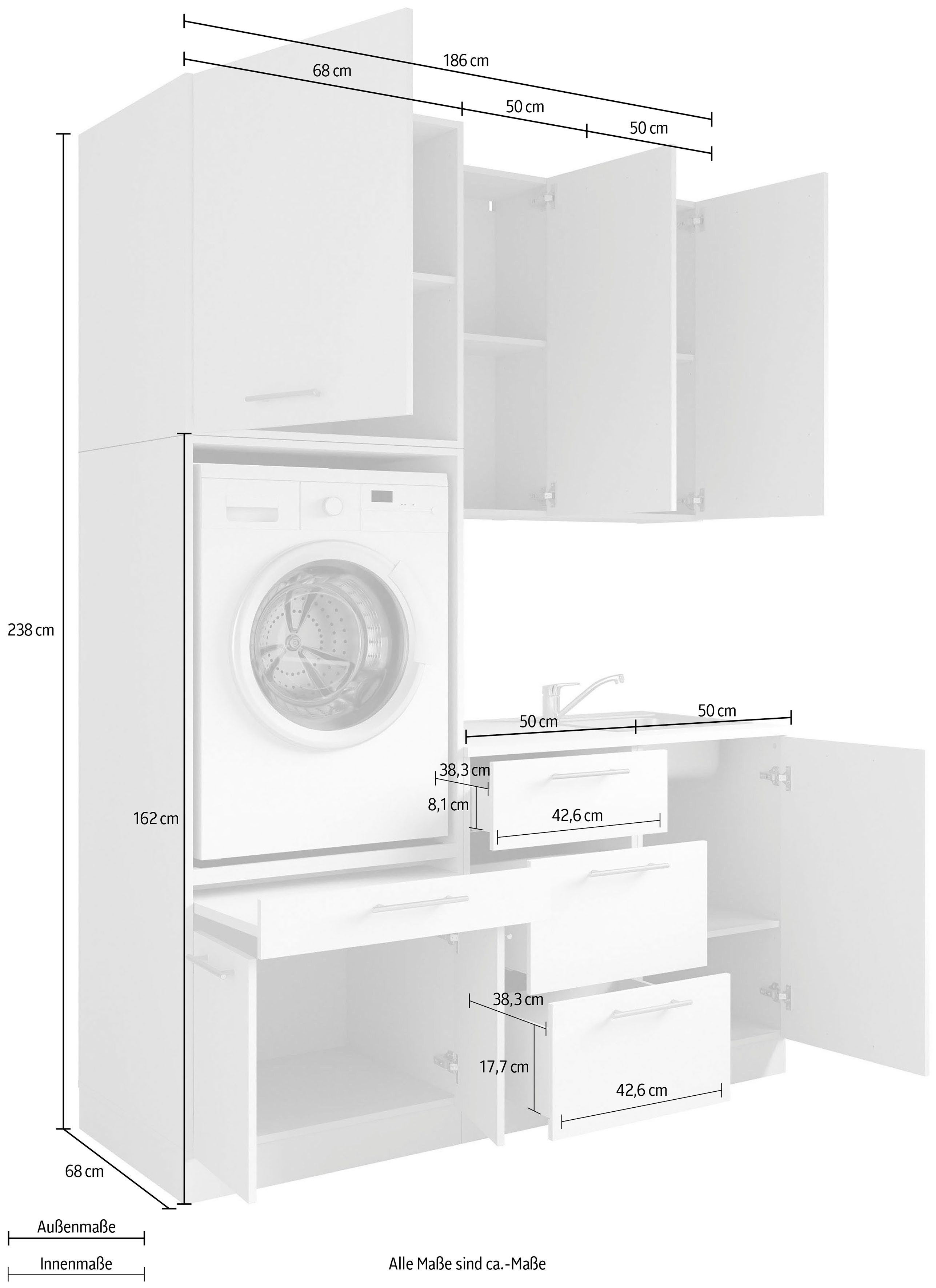 Laundreezy Mehrzweckschrank-Set Laundreezy, 6-tlg. Mehrzweckschrank-Set B/H/T 168/238/68 cm, (6-St), Breite 168 cm, Soft-Close-Funktion für Türen