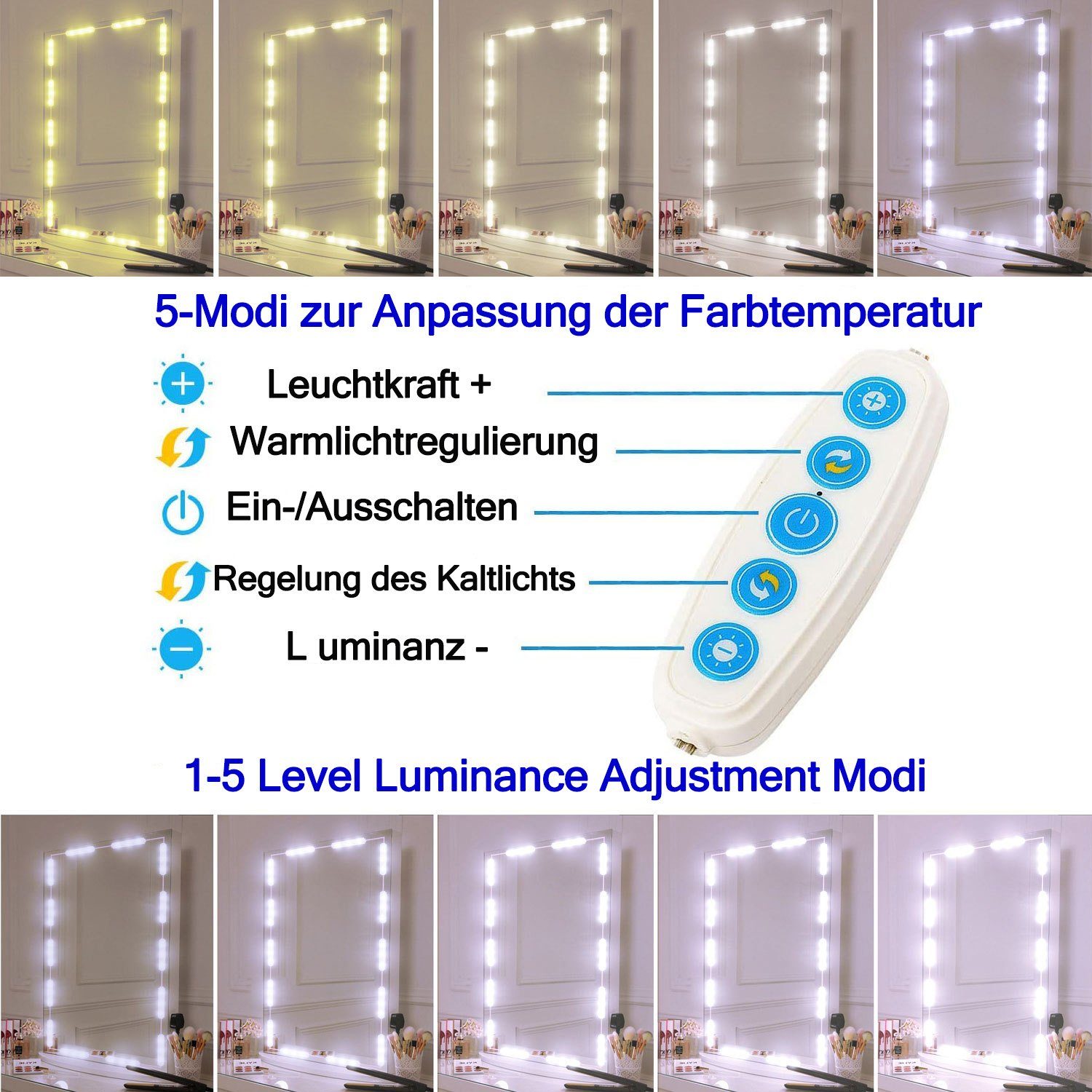 zggzerg LED-Lichtspiegel Dimmbare LED Spiegelleuchten,45 LED, dimmbaren Spiegel) (1-St) (ohne