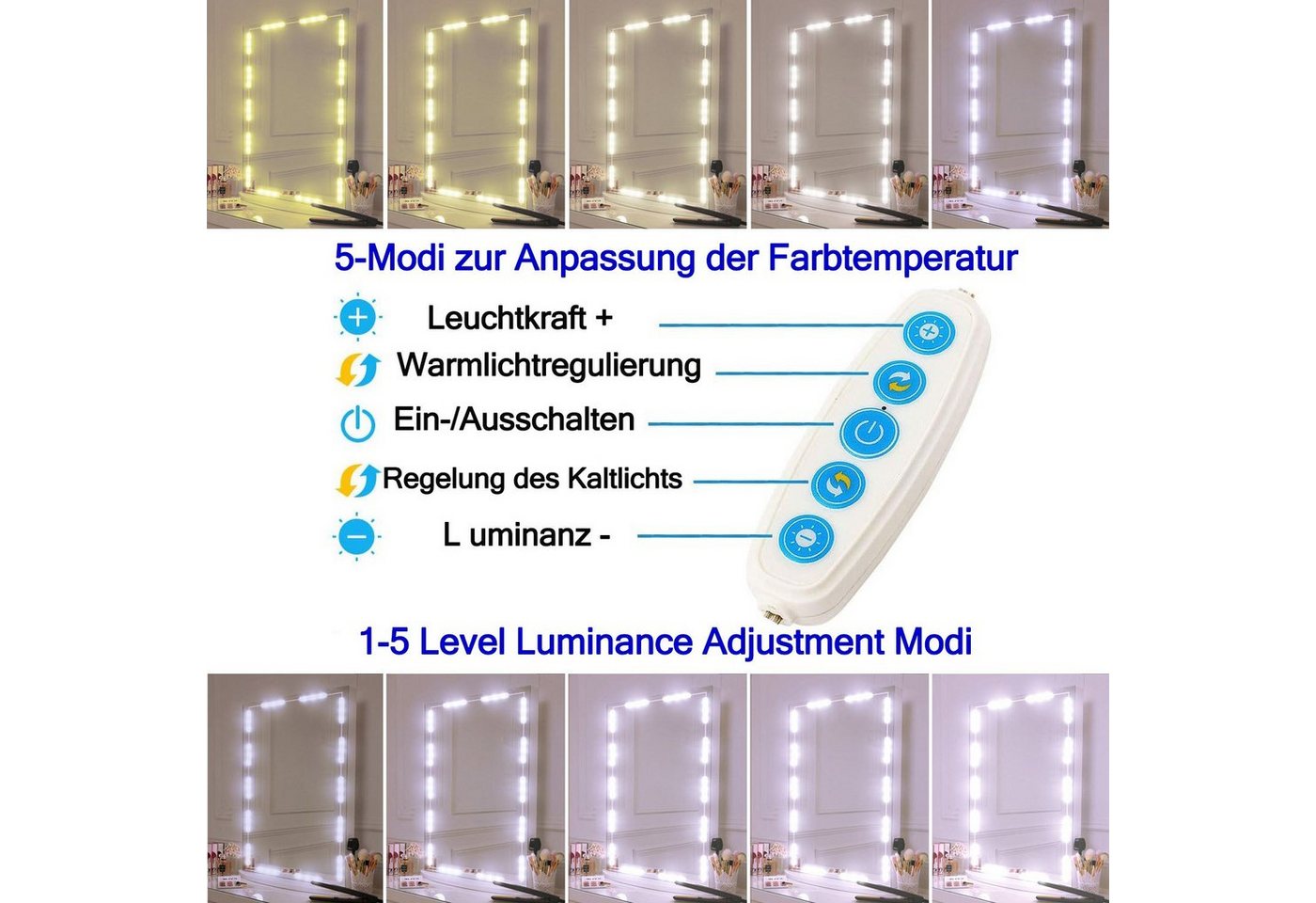 Thumbnail - zggzerg Badspiegel Dimmbare LED Spiegelleuchten,45 dimmbaren LED, (ohne Spiegel) (1-St), LED-Lichtspiegel
