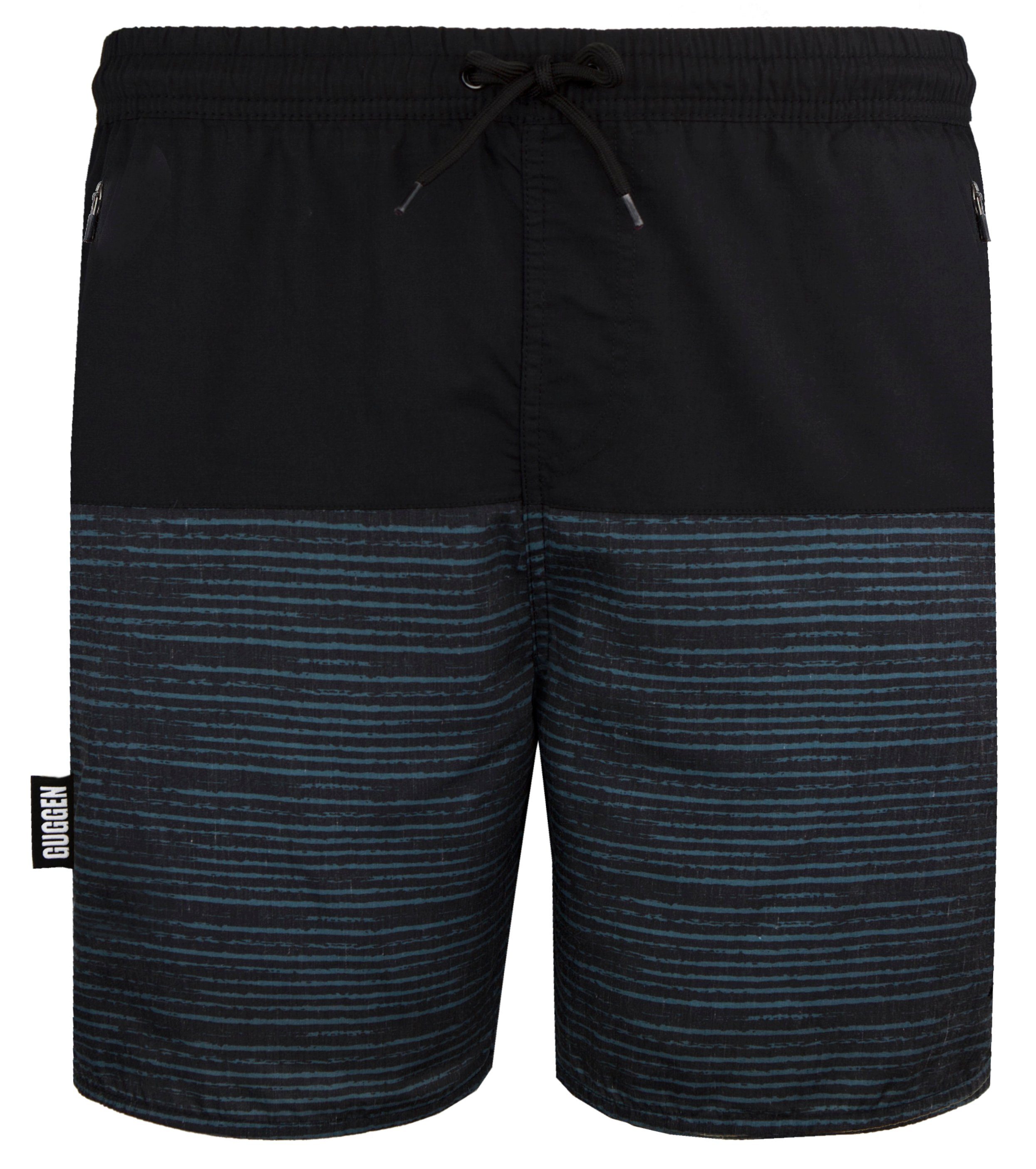 Reißverschluss Badeshorts Schwarz-Grau GUGGEN Badehose Badeshorts mit Mountain Schnelltrocknende 1803-4 Herren Baumwollanteil Badehose Kordelzug Taschen, und