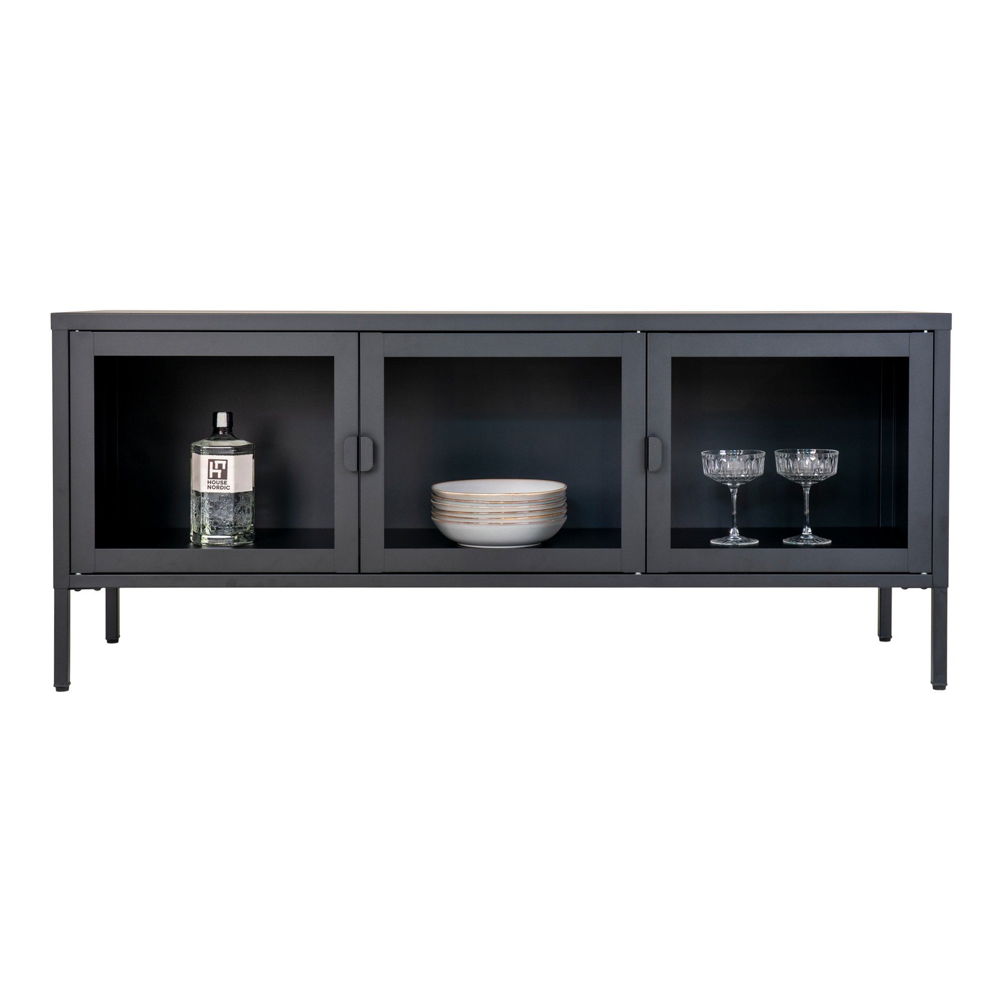 House Nordic TV-Bank in Schwarz, Metall - 130x55x40cm (BxHxT)