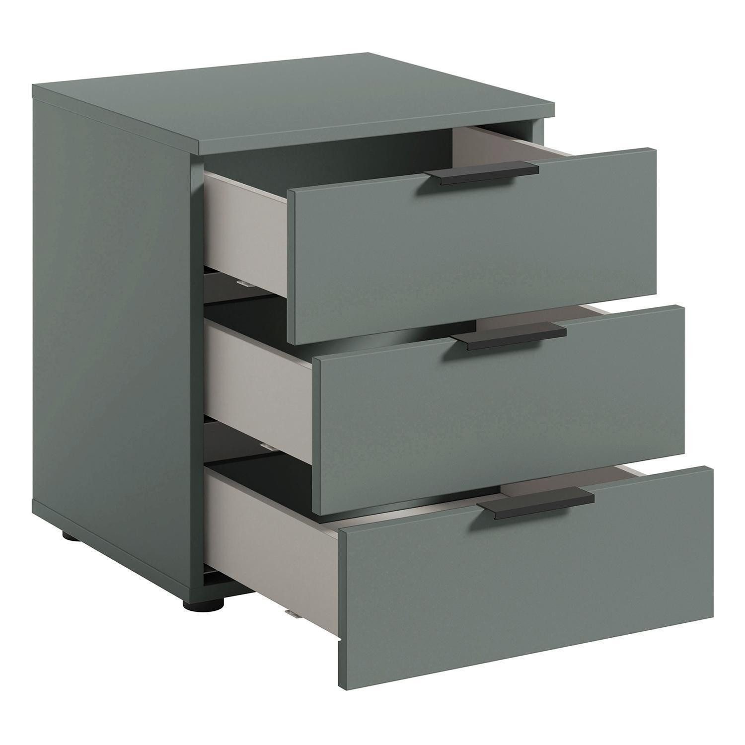 Bega Consult Nachtkommode LINZ, Salbeigrün, Schwarz, Salbei Dekor, 3 Schubladen, B 45,2 x H 50,7 x T 40 cm